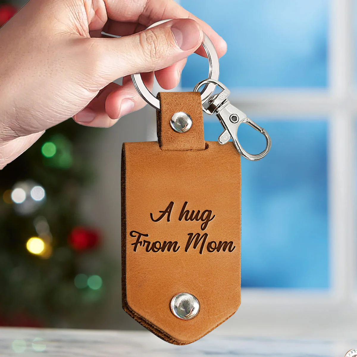 A Hug From Mom Gift For Daughter Son - Personalized Leather Keychain - Image 2
