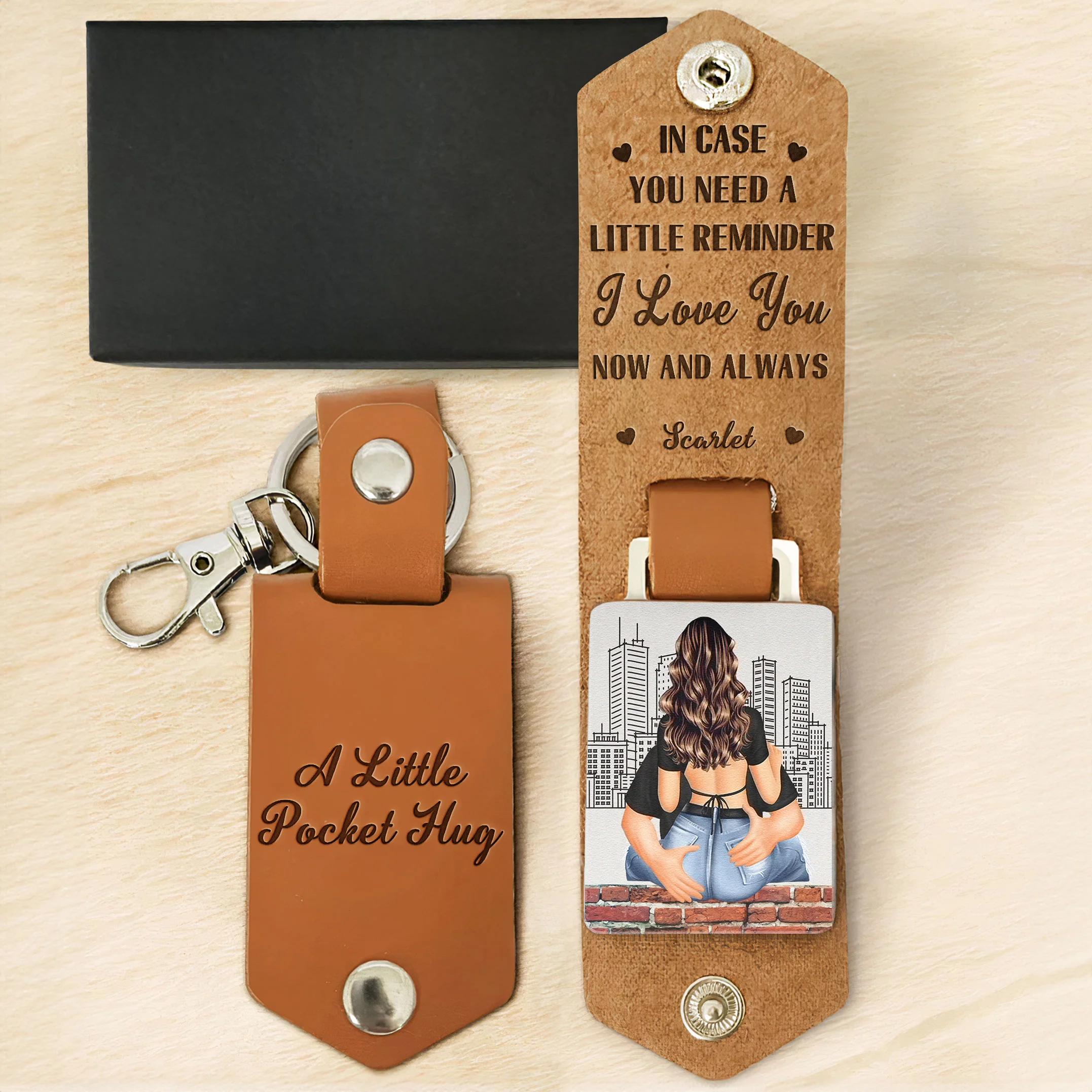 A Little Pocket Hug Anniversary Wedding Gifts - Personalized Leather Keychain - Image 4
