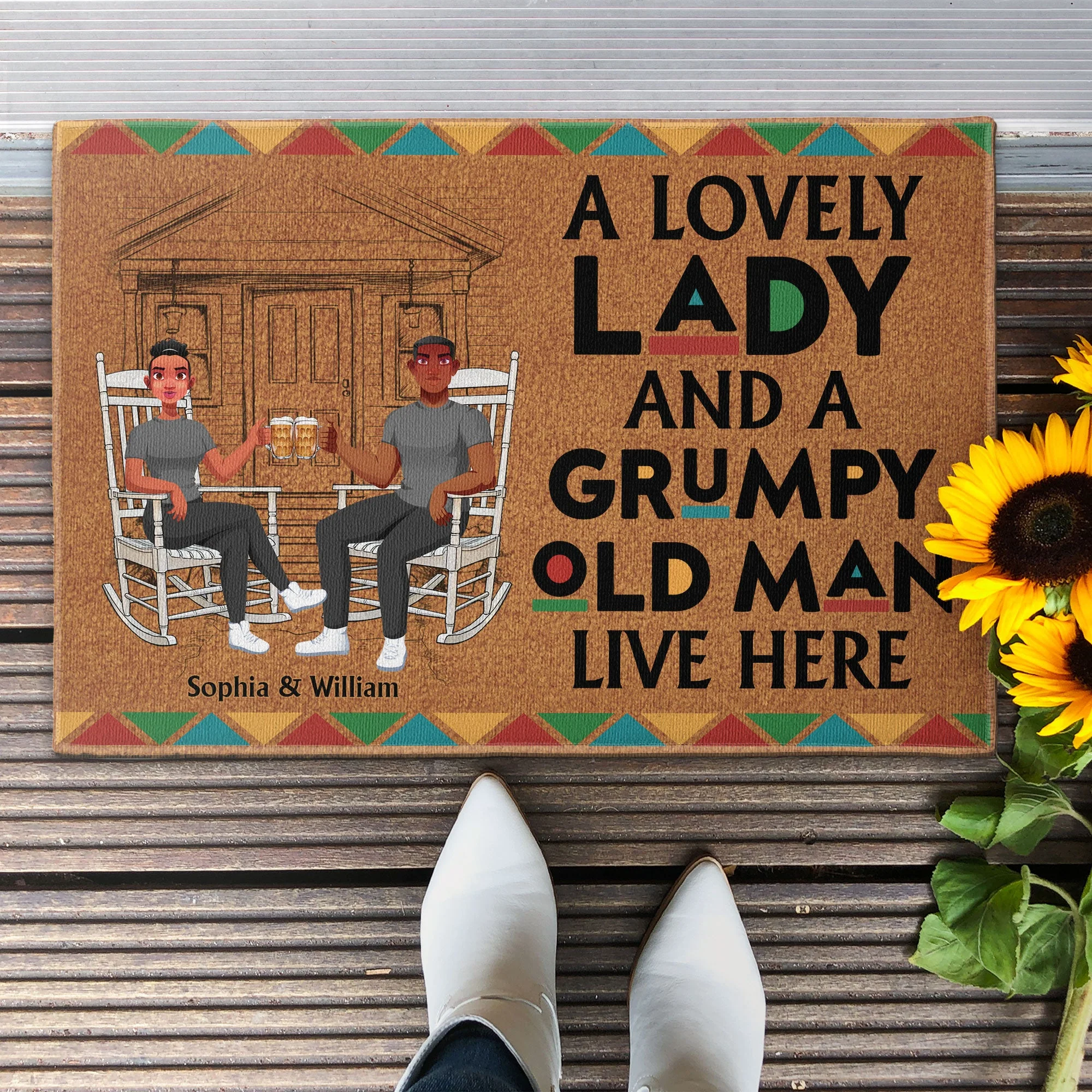 A Lovely Lady And A Grumpy Old Man Live Here - Personalized Doormat - Image 2