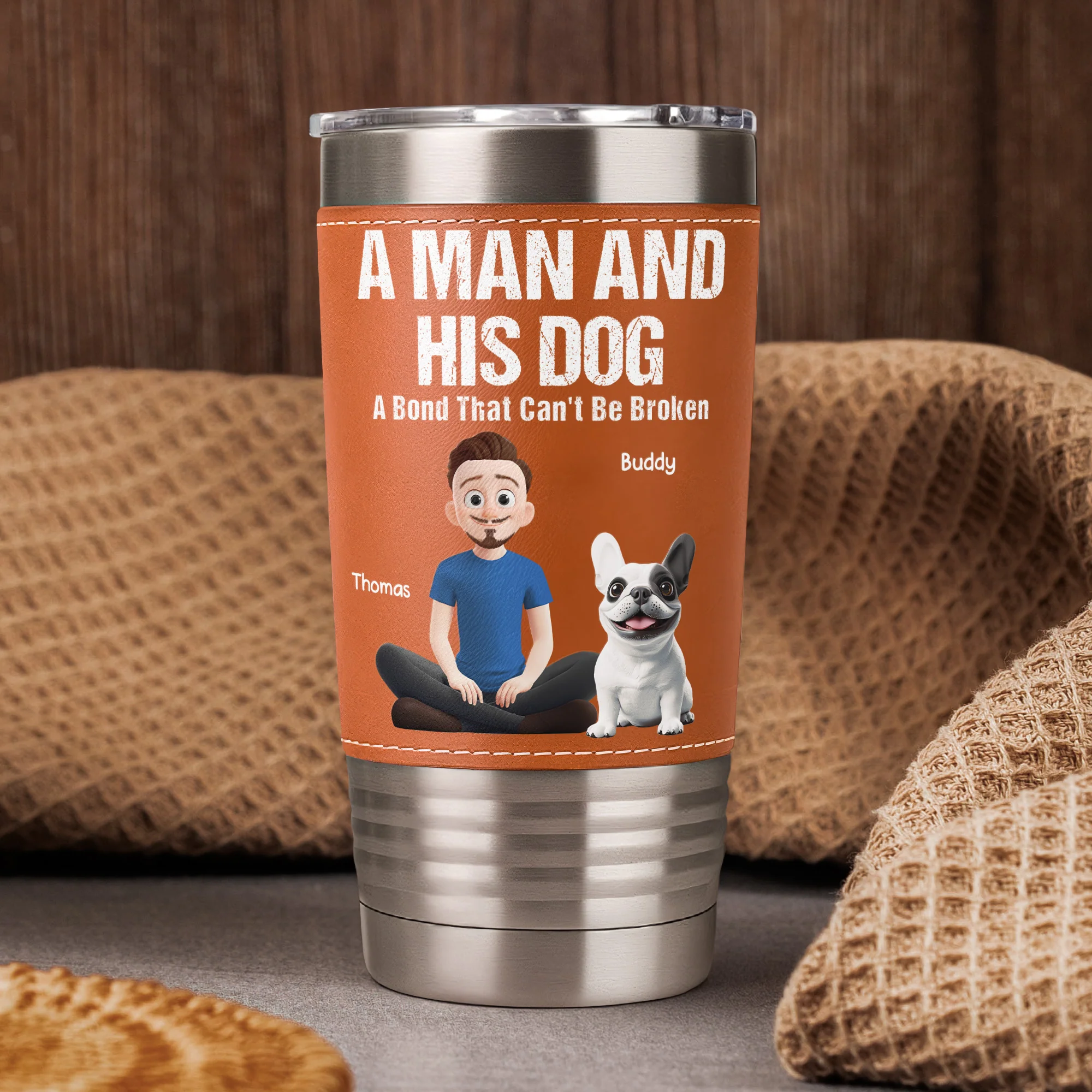 A Man And His Cat A Bond That Can't Be Broken - Personalized 20oz Leather Wrapped Tumbler - Image 3