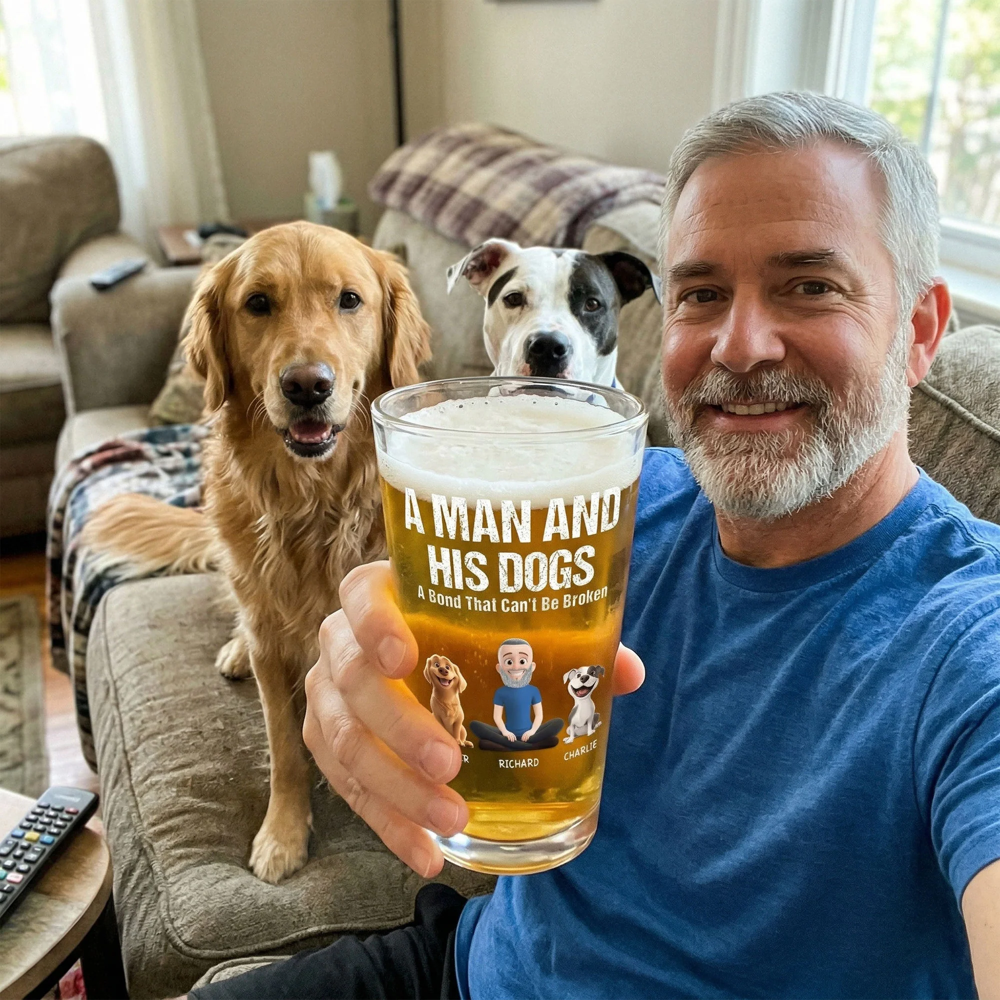 A Man And His Dog Cat - A Bond Can't Be Broken - Personalized Beer Glass - Image 3