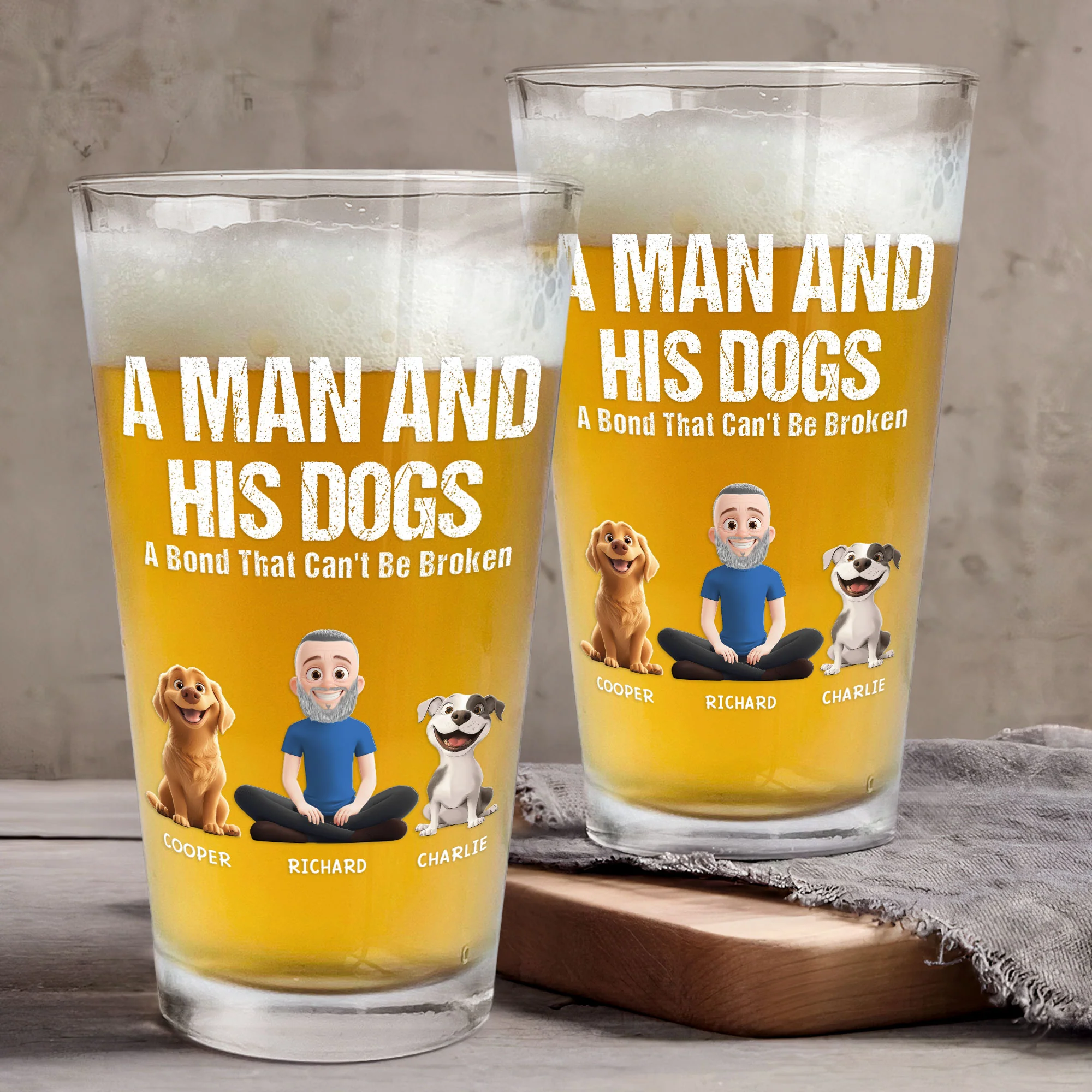 A Man And His Dog Cat - A Bond Can't Be Broken - Personalized Beer Glass - Image 4