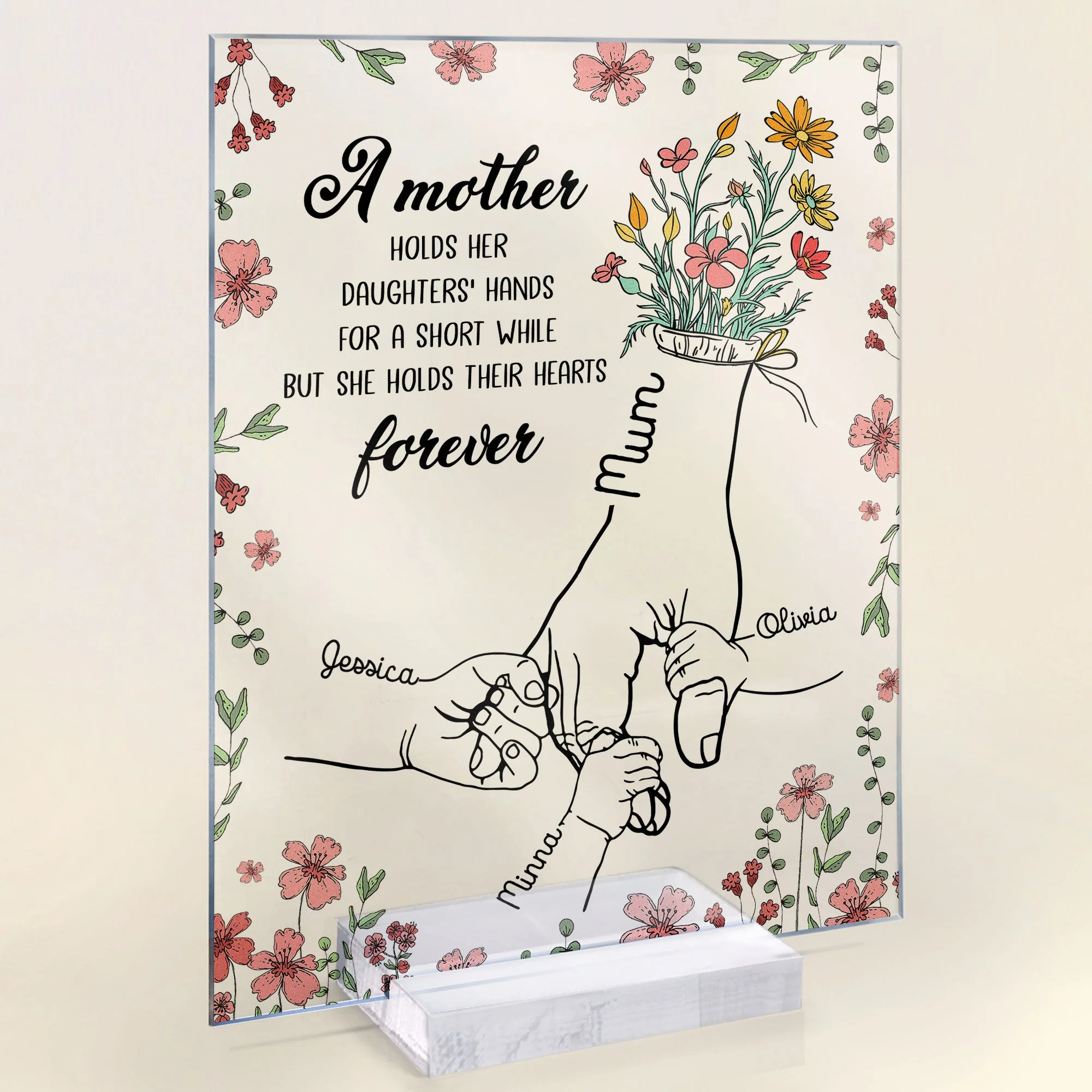 A Mother Holds Her Daughters' Hands - Personalized Acrylic Plaque - Image 3