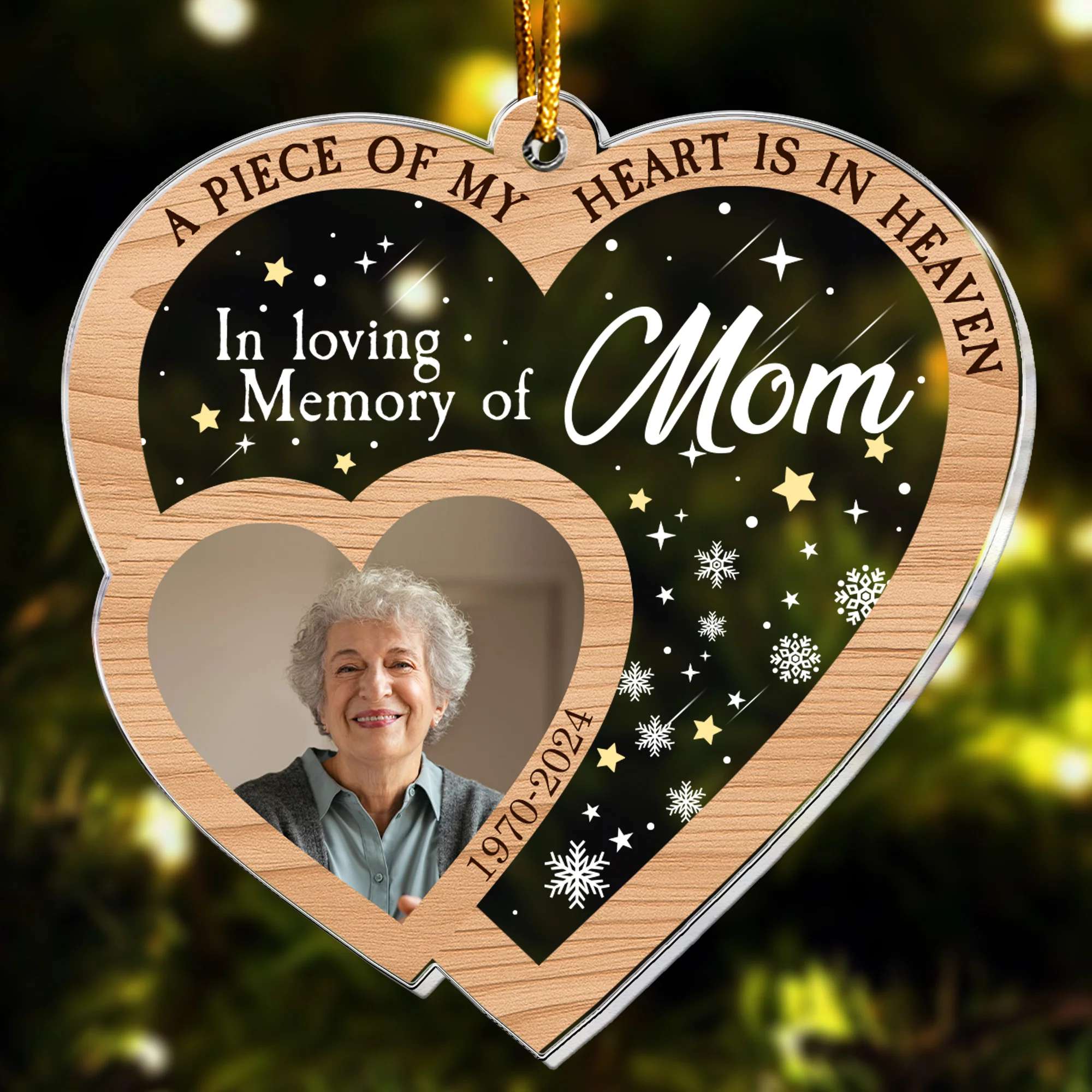 A Piece Of My Heart Is In Heaven - Personalized Acrylic Photo Ornament - Image 4