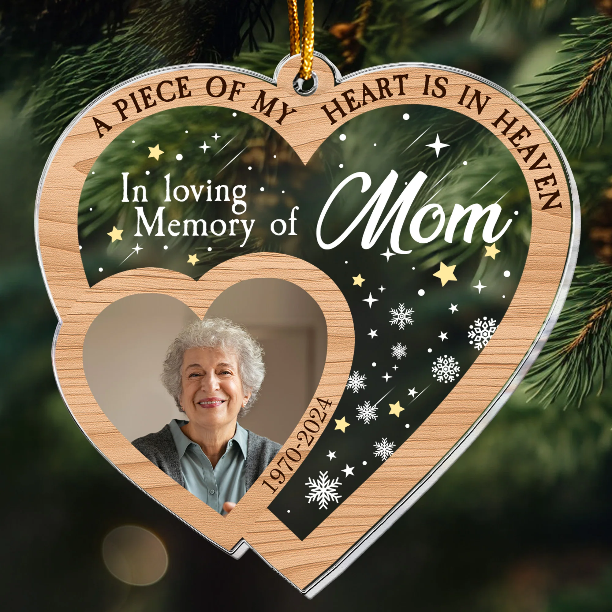 A Piece Of My Heart Is In Heaven - Personalized Acrylic Photo Ornament - Image 5