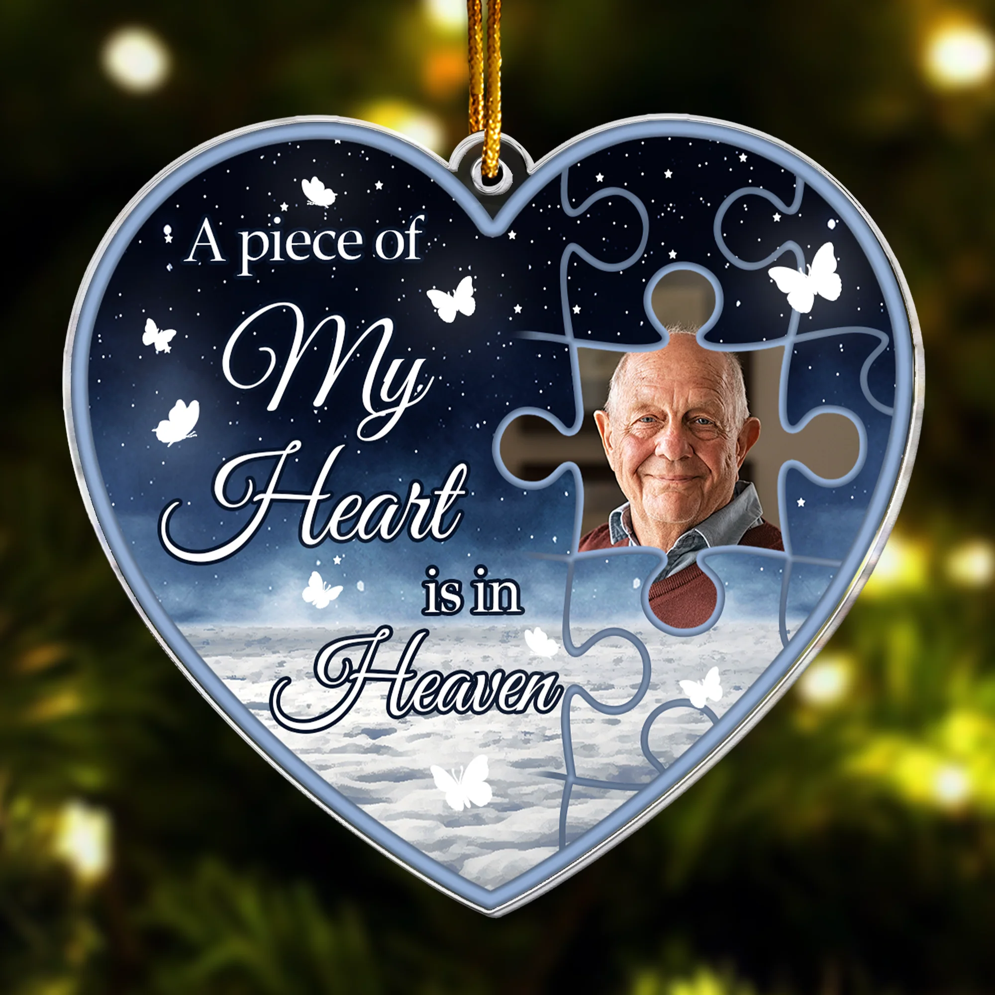 A Piece Of My Heart Is In Heaven - Personalized Acrylic Photo Ornament - Image 4