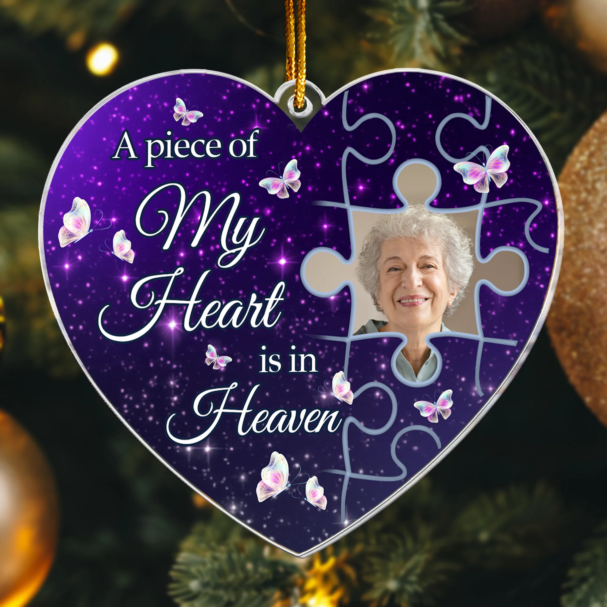 A Piece Of My Heart Is In Heaven - Personalized Acrylic Photo Ornament - Image 5