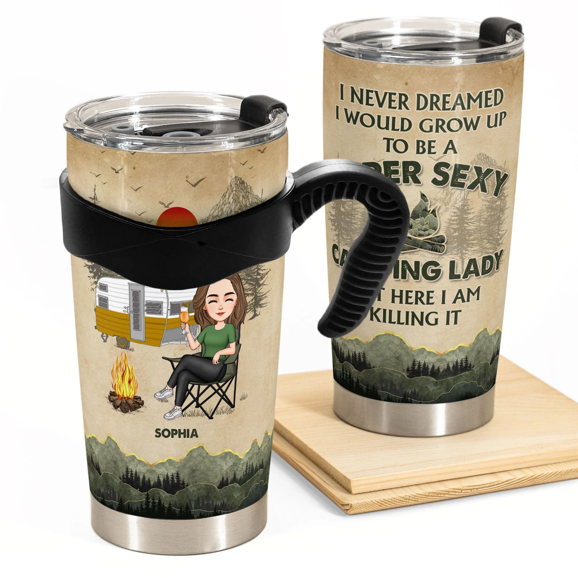 A Sexy Camping Lady - Personalized Tumbler Cup - Image 6