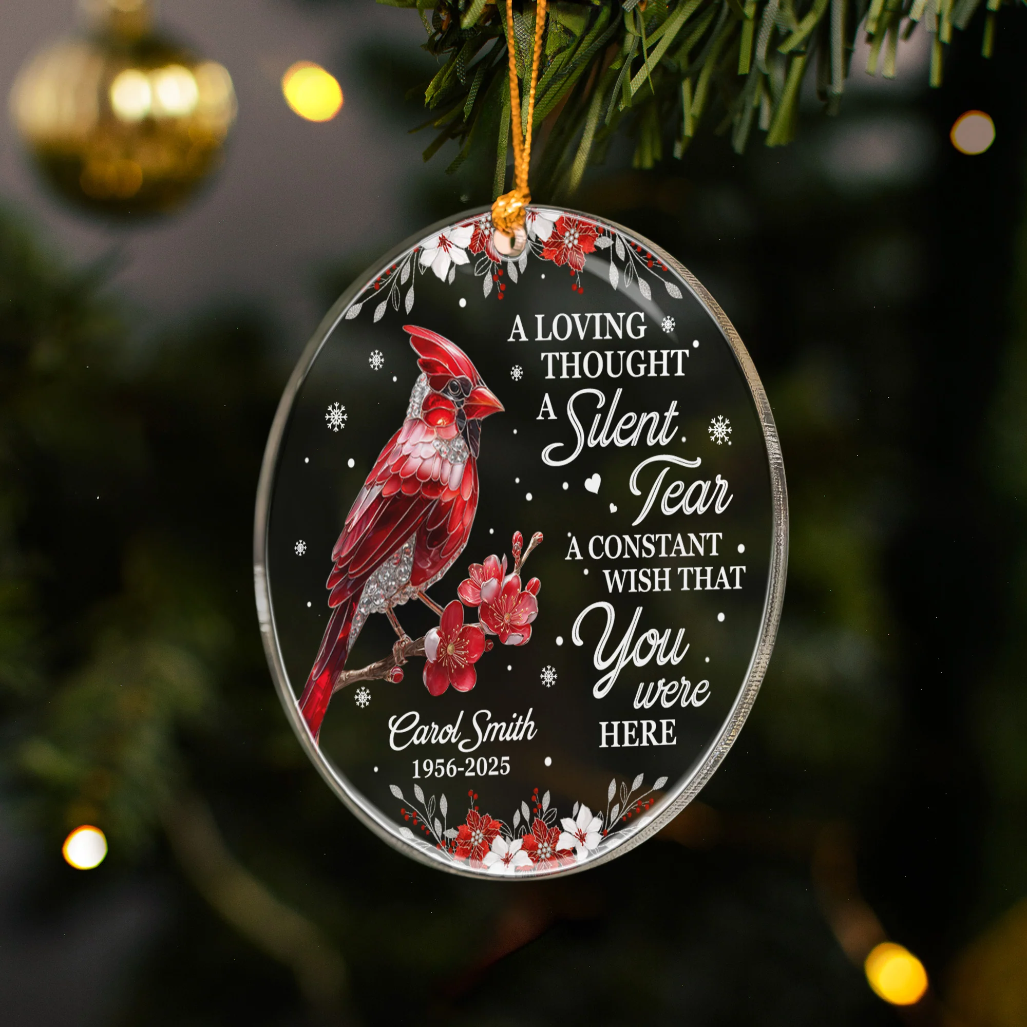 A Silent Tear Cardinal, Hummingbird, Dragonfly, Butterfly Memorial - Personalized Acrylic Ornament - Image 3