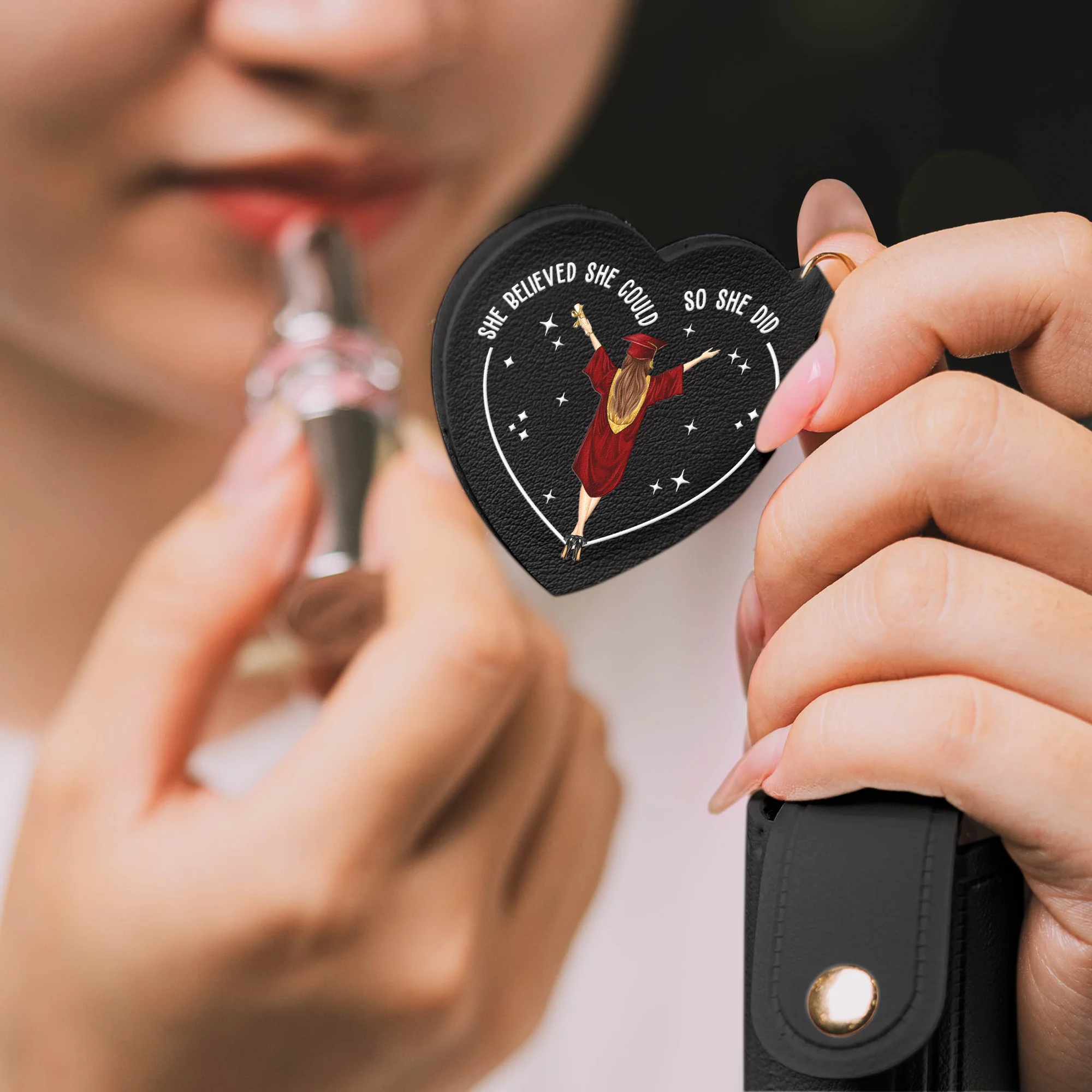 A Sweet Ending To A New Beginning Graduation Gifts - Personalized Leather Lipstick Case With Mirror Keychain - Image 6