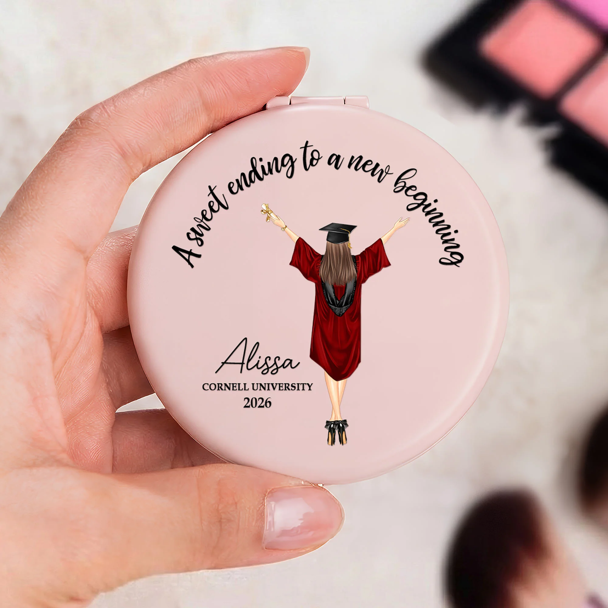 A Sweet Ending To A New Beginning Graduation - Personalized Compact Mirror - Image 2