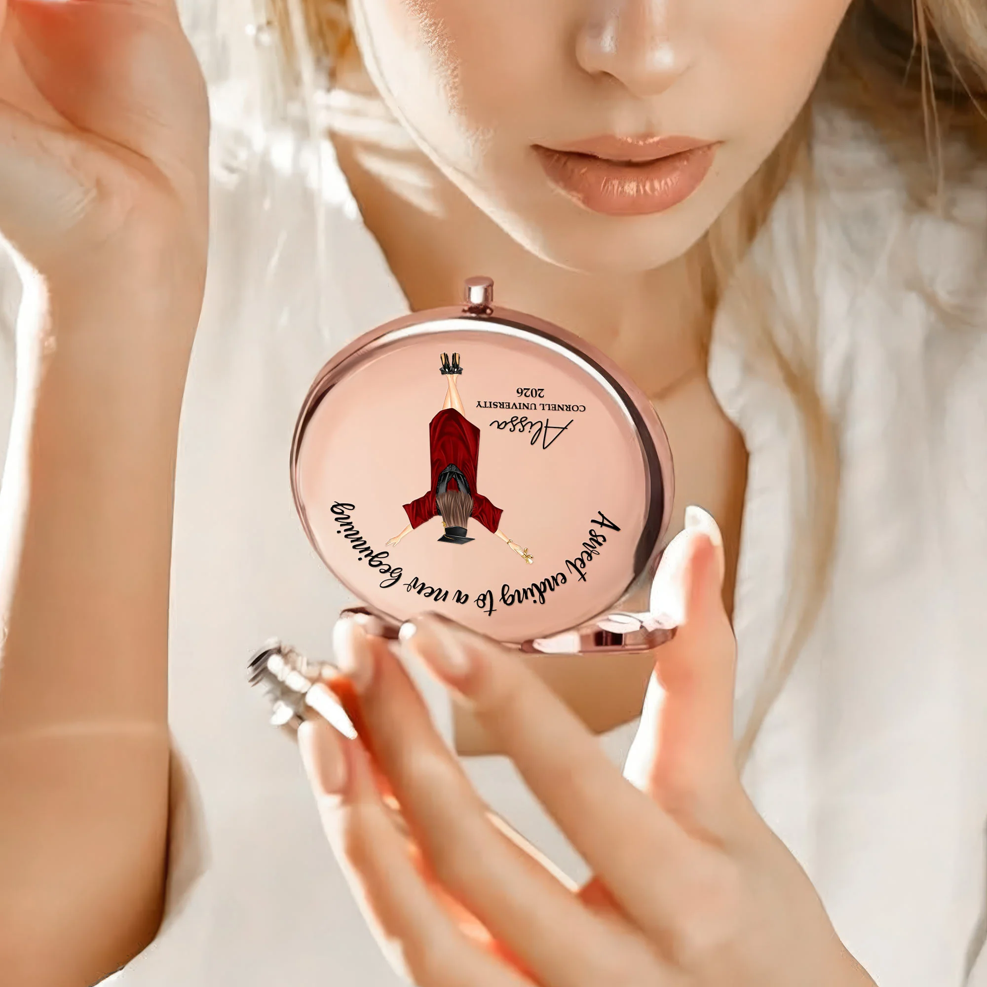 A Sweet Ending To A New Beginning Graduation - Personalized Compact Mirror - Image 3