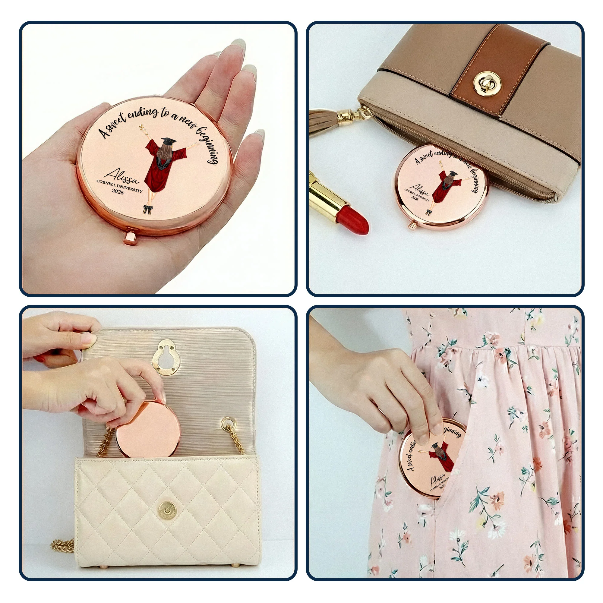 A Sweet Ending To A New Beginning Graduation - Personalized Compact Mirror - Image 5