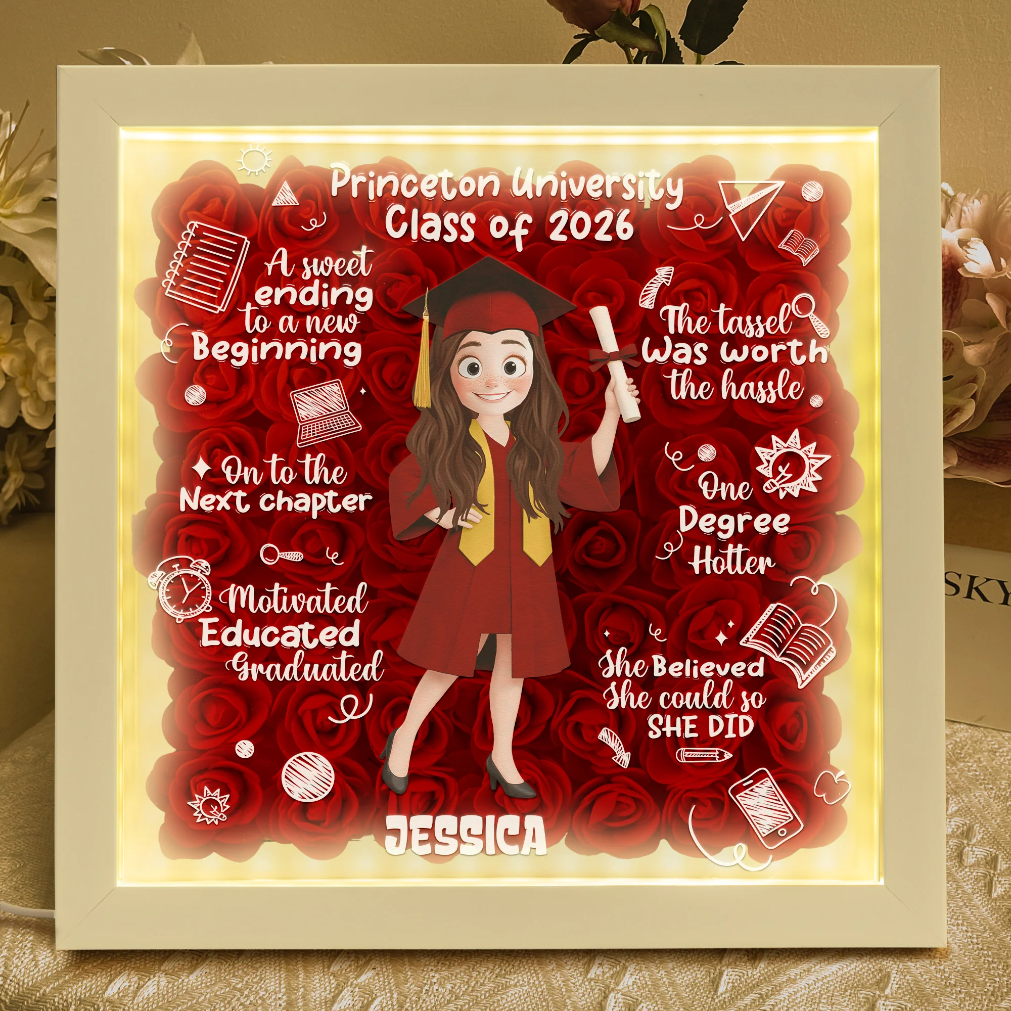 A Sweet Ending To A New Beginning Graduation - Personalized Flower Shadow Box