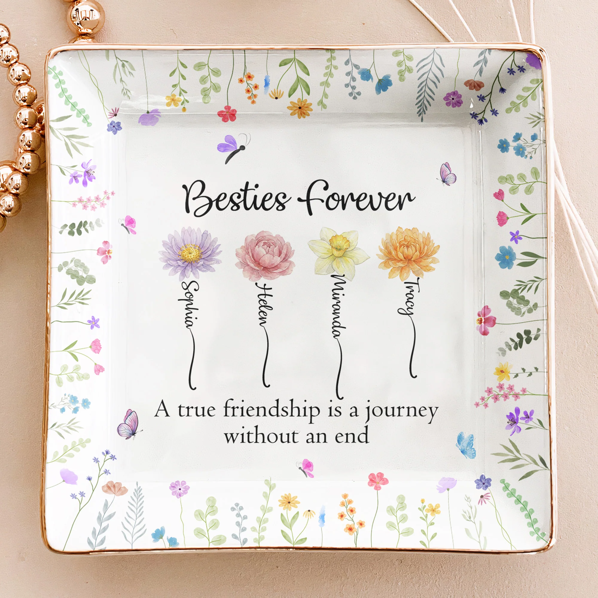 A True Friendship Is A Journey Without An End - Friendship Gift - Personalized Jewelry Dish - Image 2
