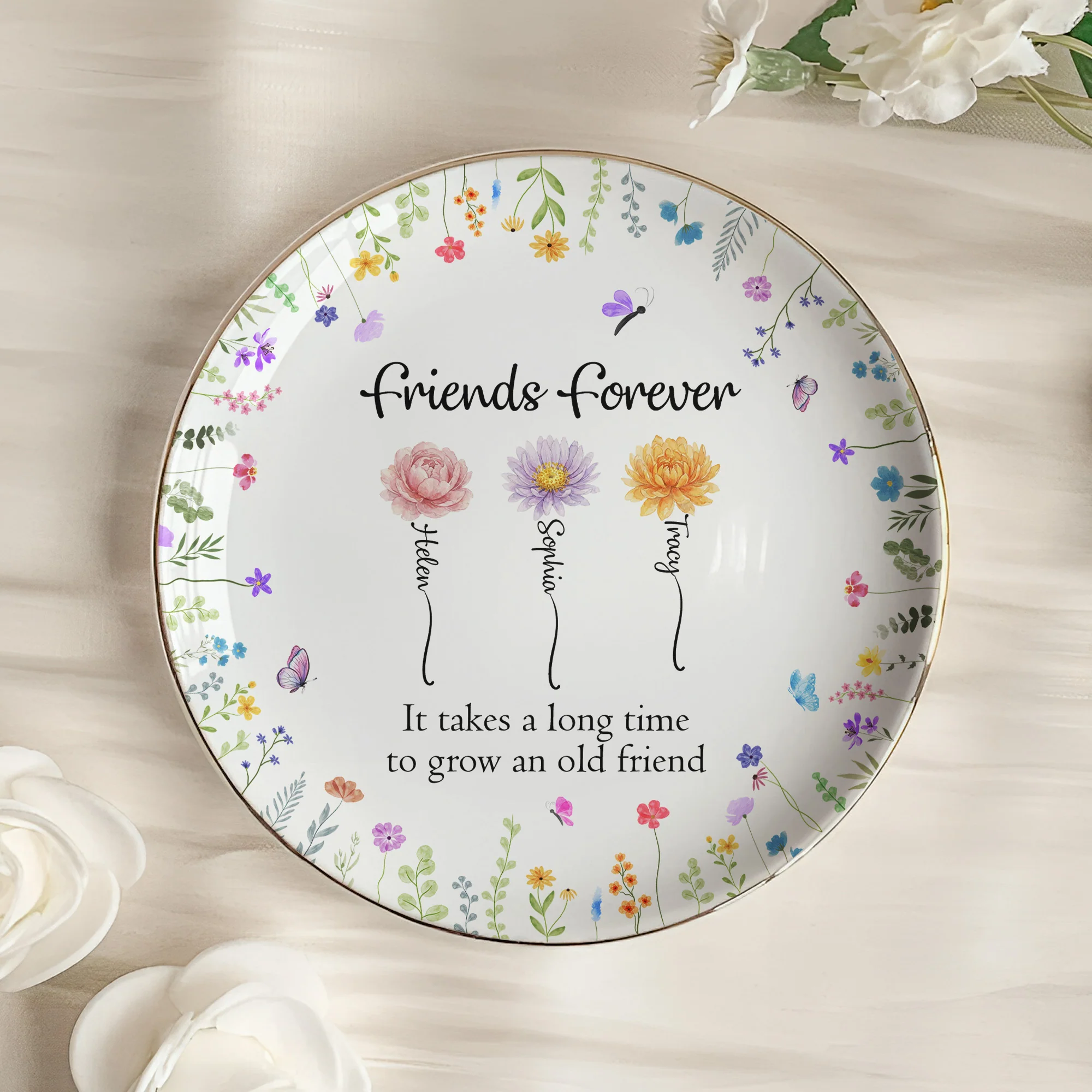 A True Friendship Is A Journey Without An End - Friendship Gift - Personalized Jewelry Dish - Image 3