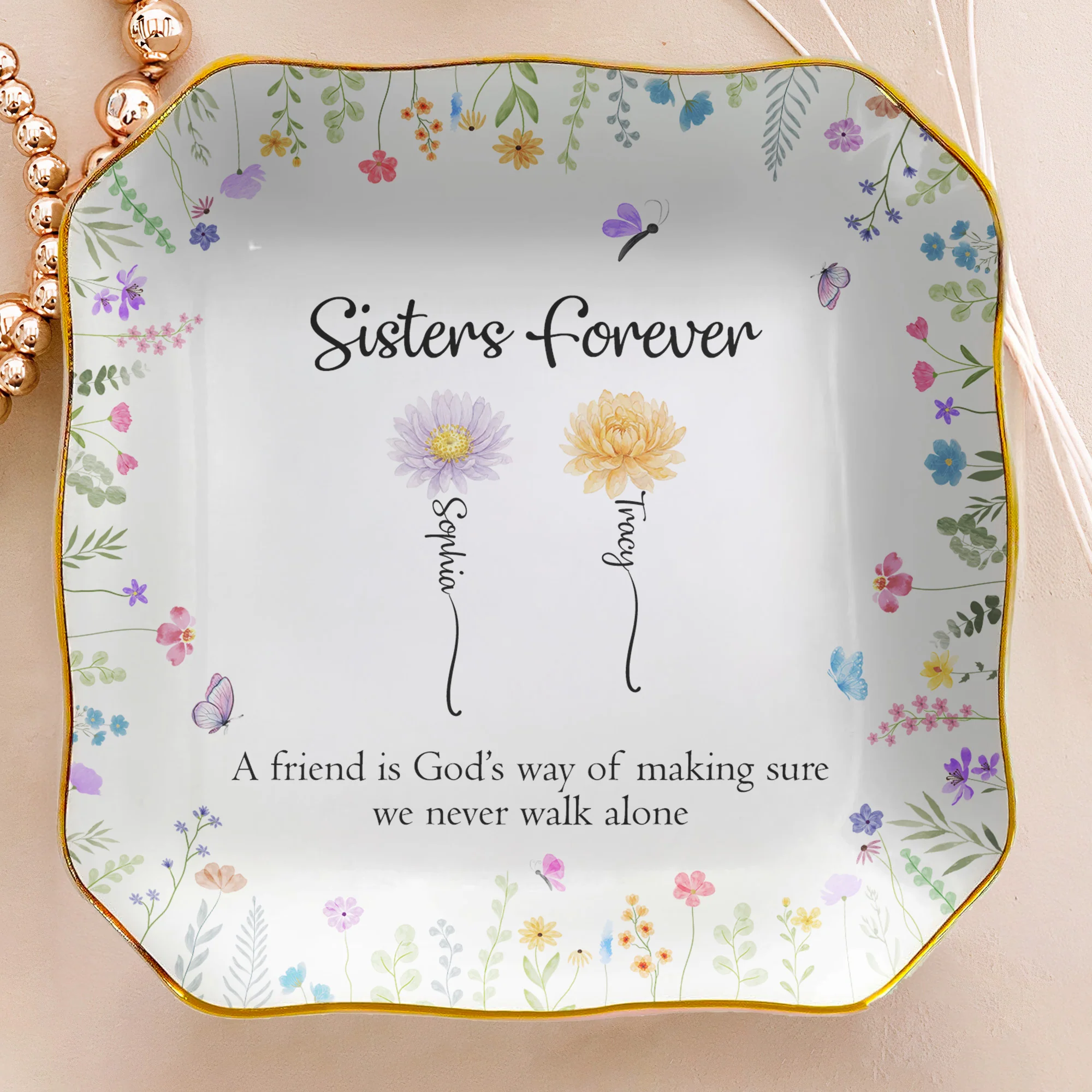 A True Friendship Is A Journey Without An End - Friendship Gift - Personalized Jewelry Dish - Image 4