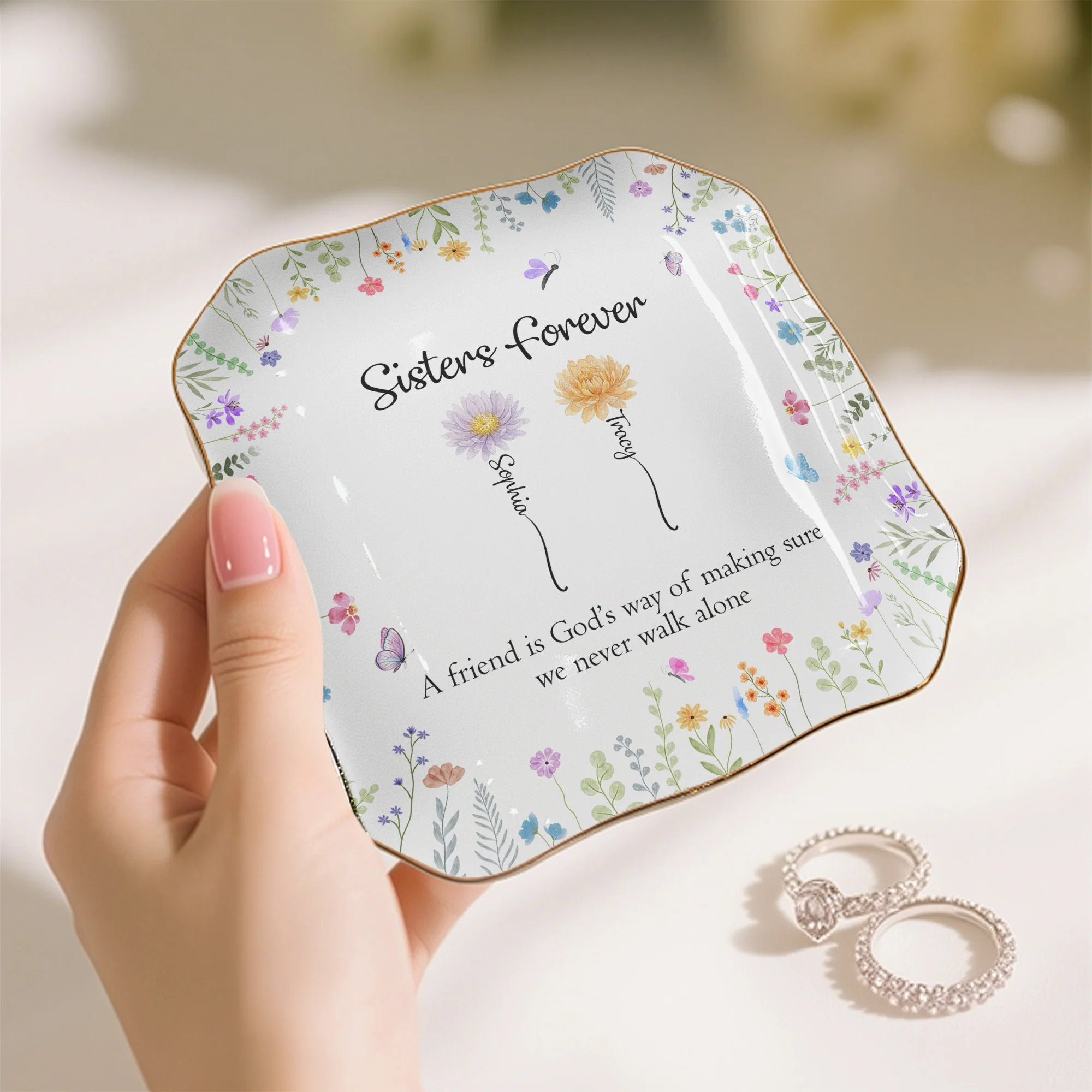 A True Friendship Is A Journey Without An End - Friendship Gift - Personalized Jewelry Dish - Image 5
