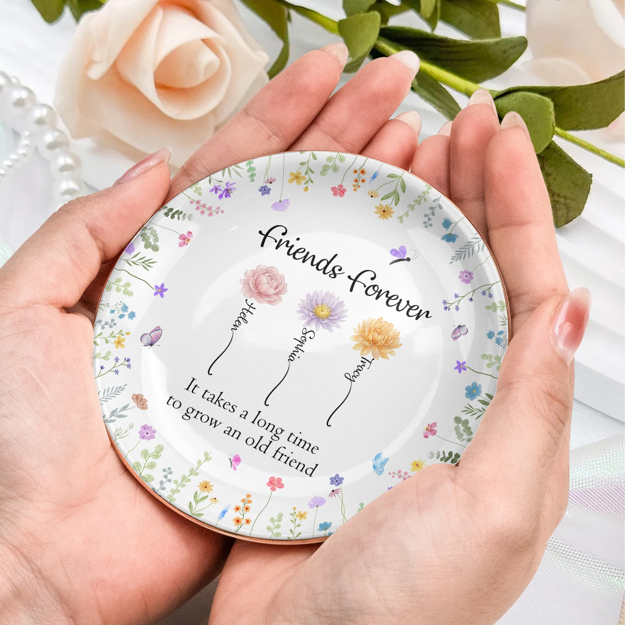 A True Friendship Is A Journey Without An End - Friendship Gift - Personalized Jewelry Dish - Image 6