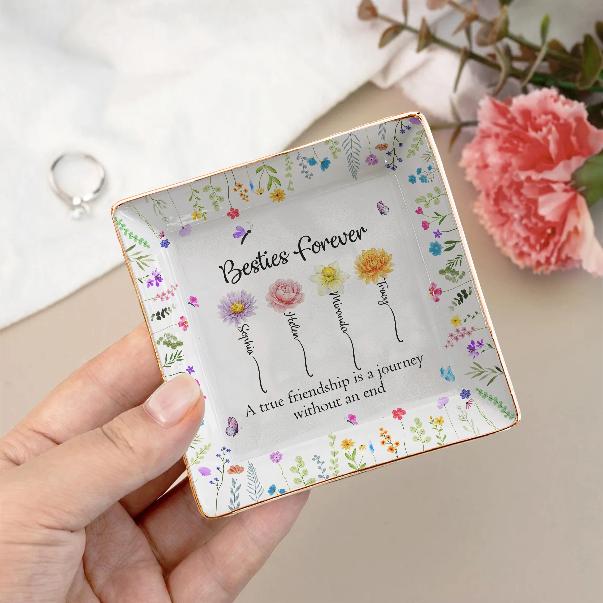 A True Friendship Is A Journey Without An End - Friendship Gift - Personalized Jewelry Dish - Image 7