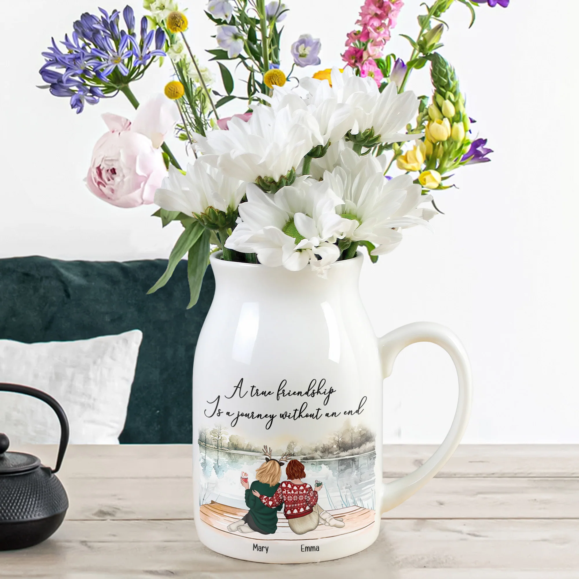 A True Friendship Is A Journey Without An End - Personalized Ceramic Flower Vase - Image 4