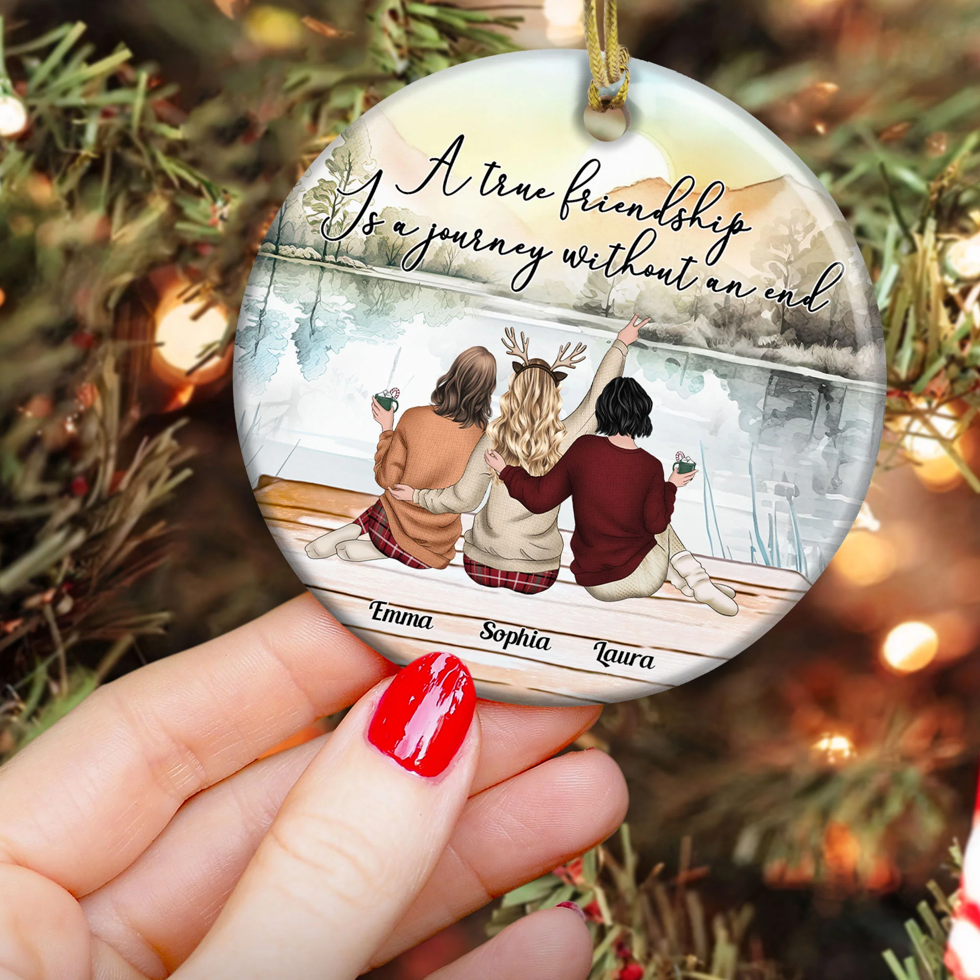 A True Friendship Is A Journey Without An End - Personalized Ceramic Ornament - Image 3