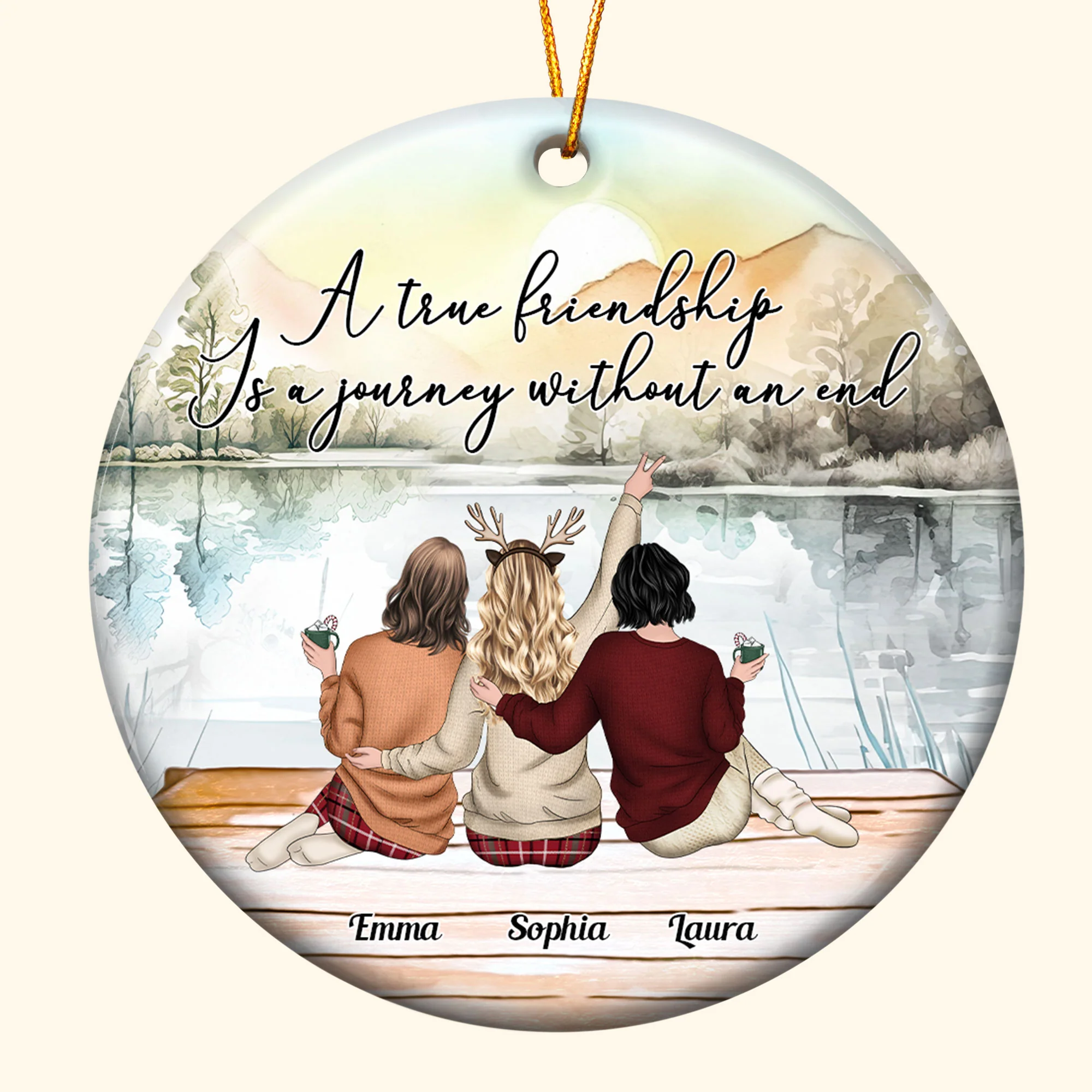 A True Friendship Is A Journey Without An End - Personalized Ceramic Ornament - Image 4