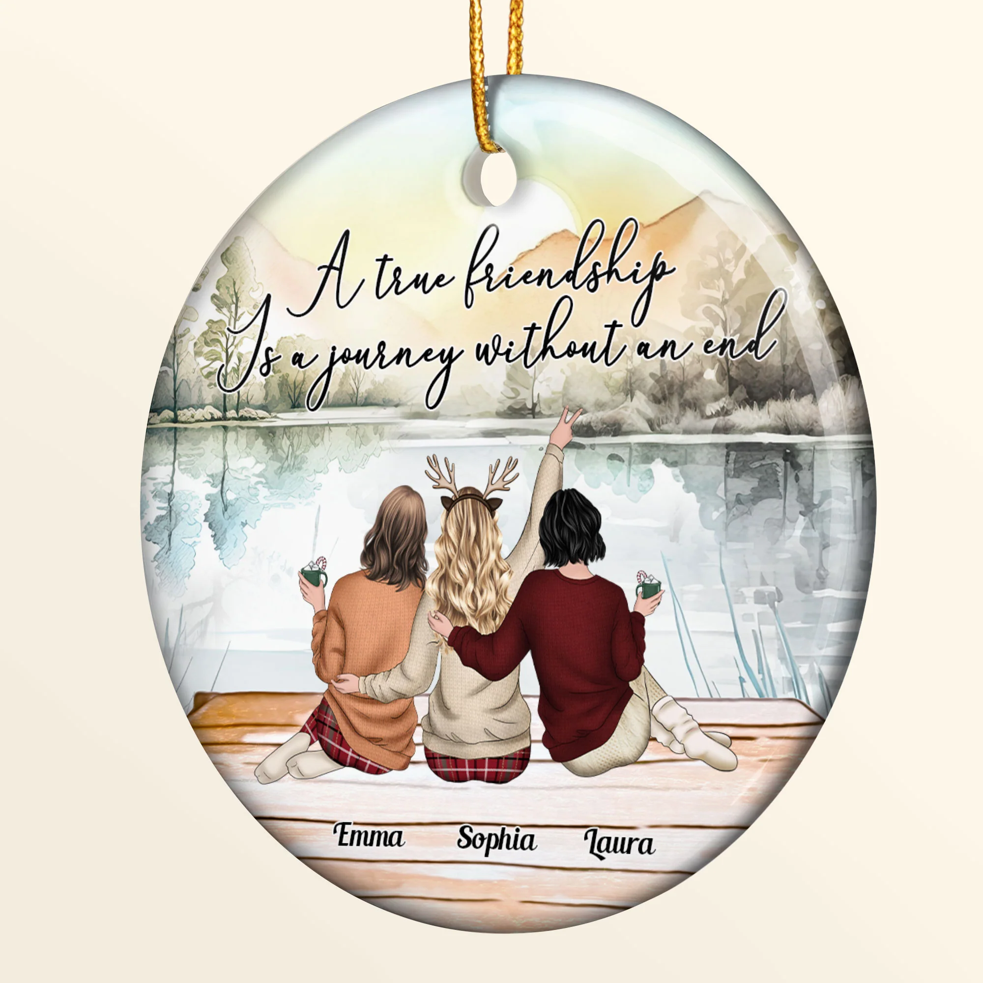 A True Friendship Is A Journey Without An End - Personalized Ceramic Ornament - Image 5
