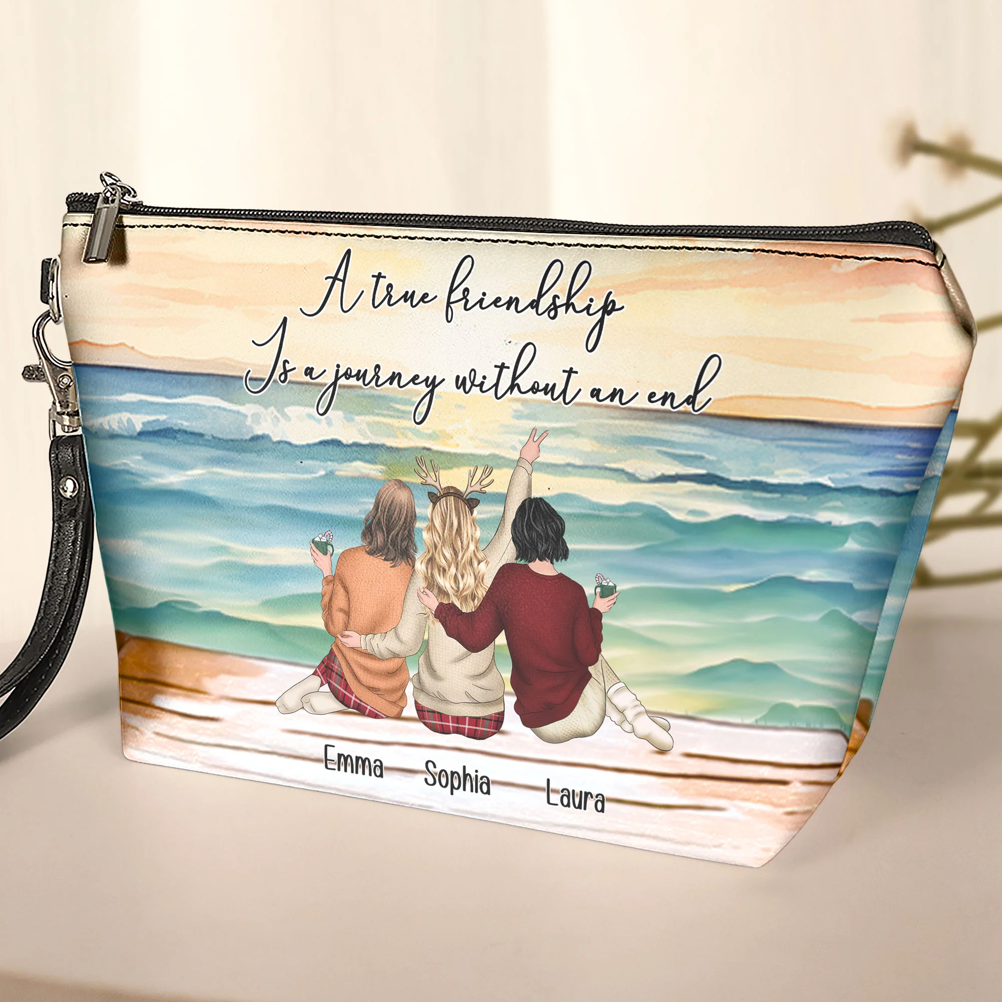 A True Friendship Is A Journey Without An End - Personalized Cosmetic Bag - Image 2