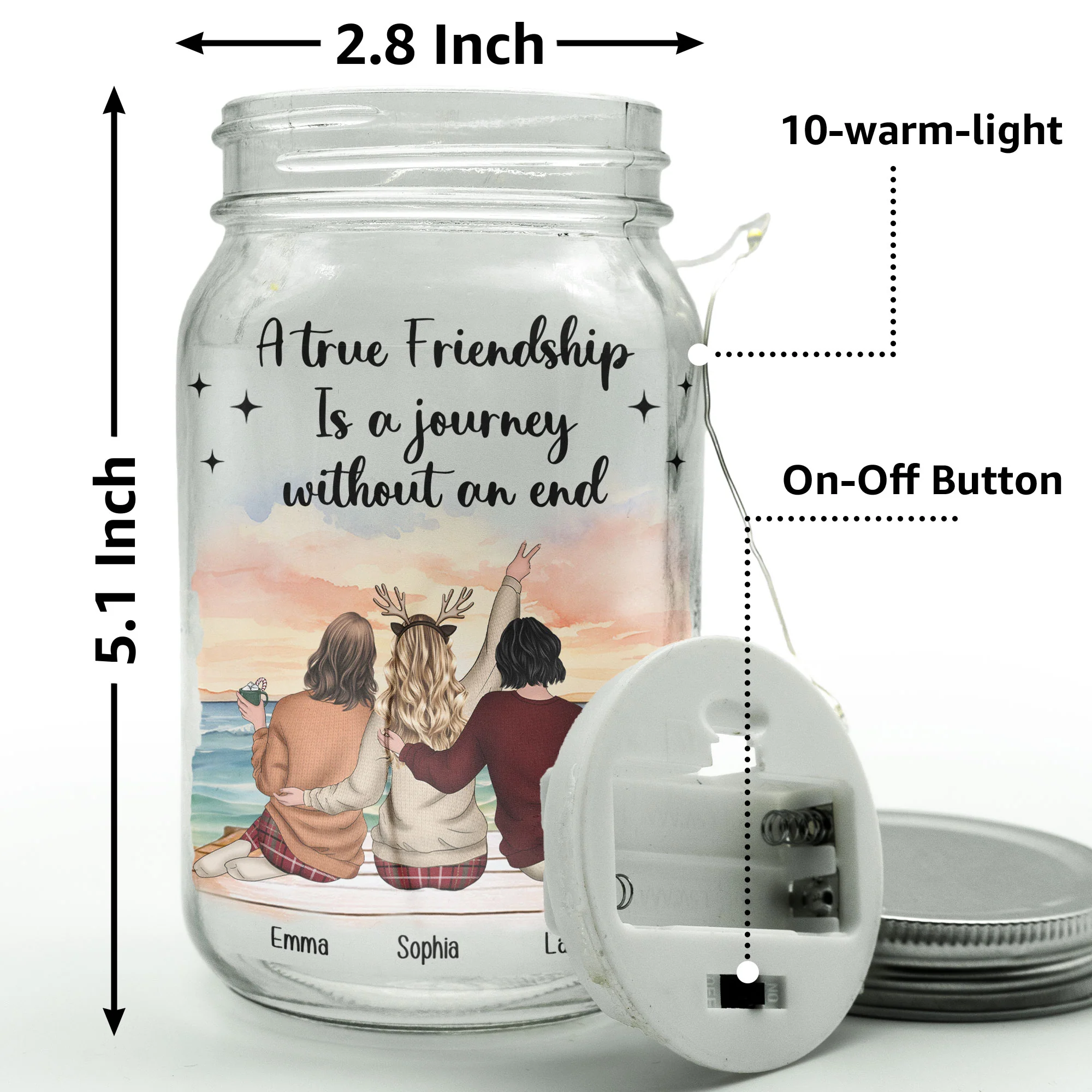 A True Friendship Is A Journey Without An End - Personalized Mason Jar Light - Image 6