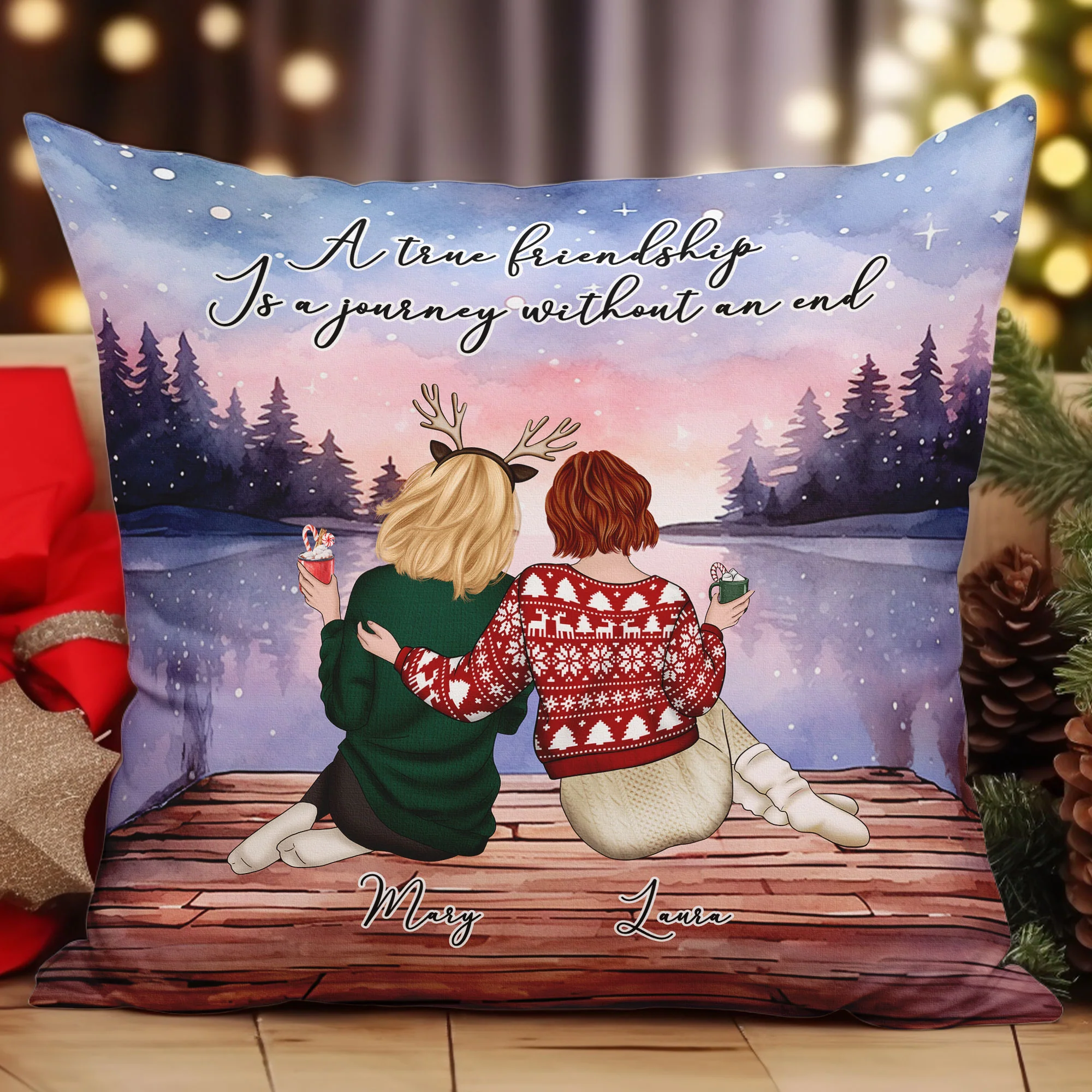 A True Friendship Is A Journey Without An End - Personalized Pillow (Insert Included) - Image 2