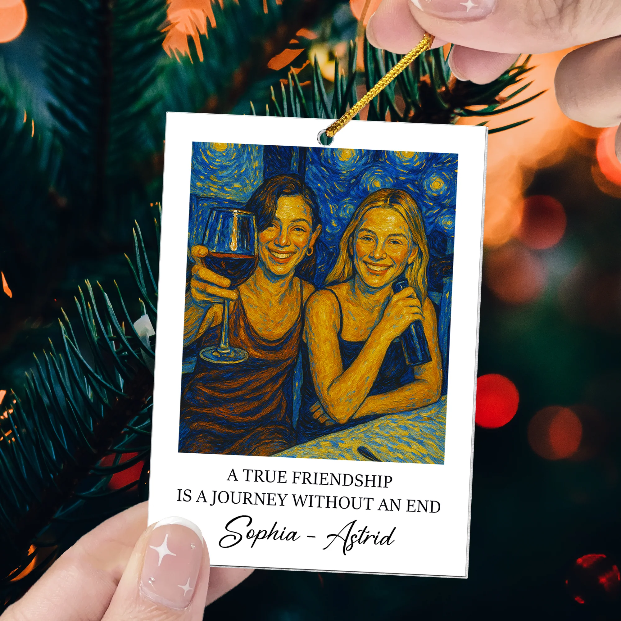 A True Friendship Is A Journey Without An End Van Gogh Art - Personalized Acrylic Photo Ornament - Image 2