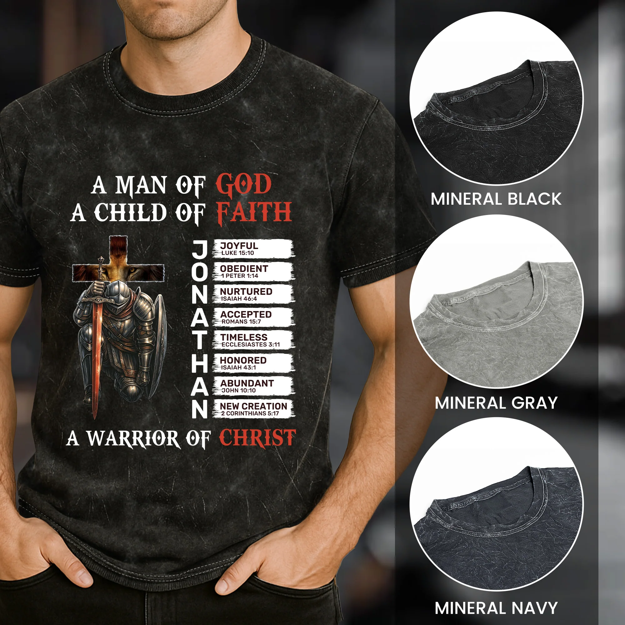 A Warrior Of Christ With Name Letter In Bible - Personalized Acid Wash T‑Shirt - Image 4