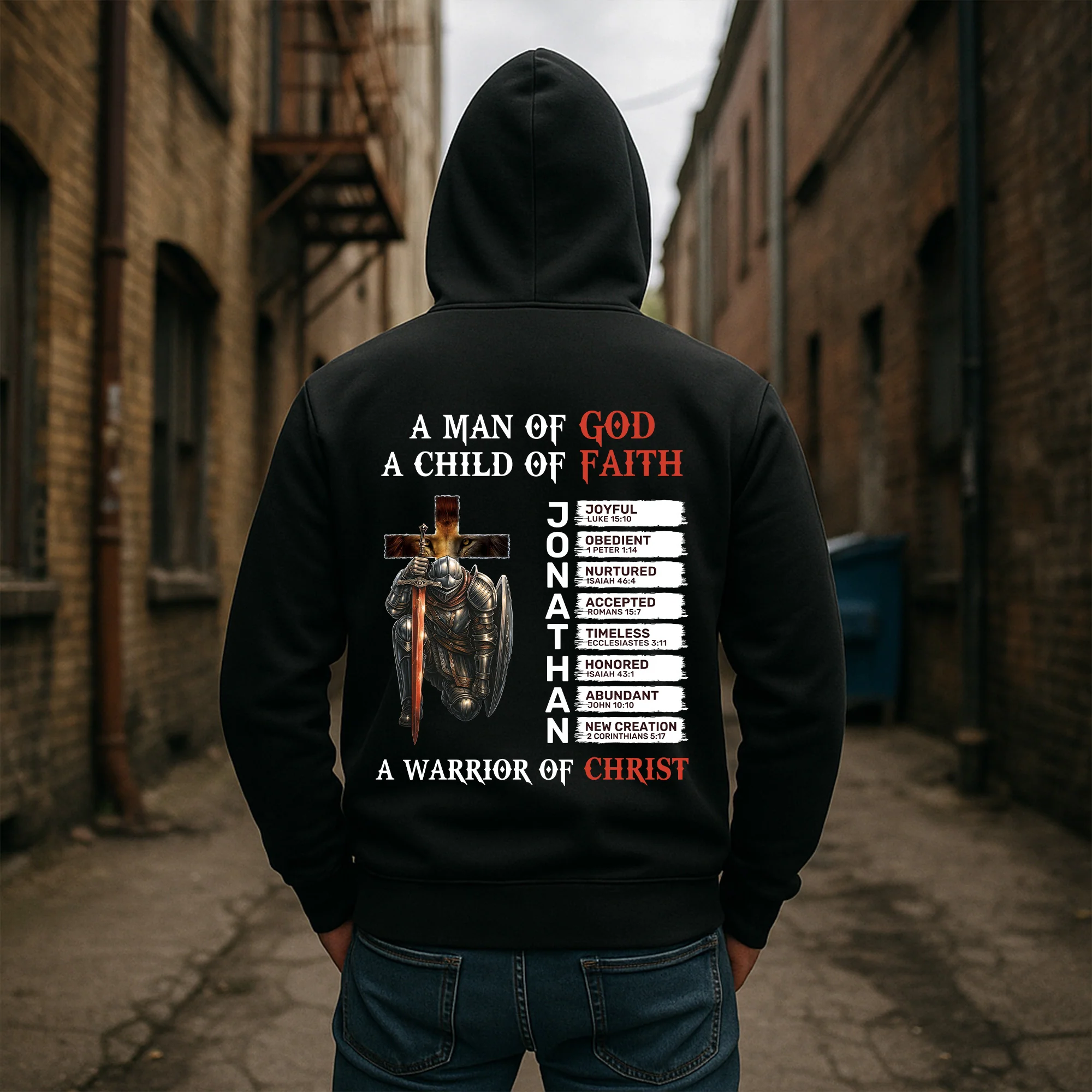 A Warrior Of Christ With Name Letter In Bible - Personalized Back Printed Hoodie - Image 4