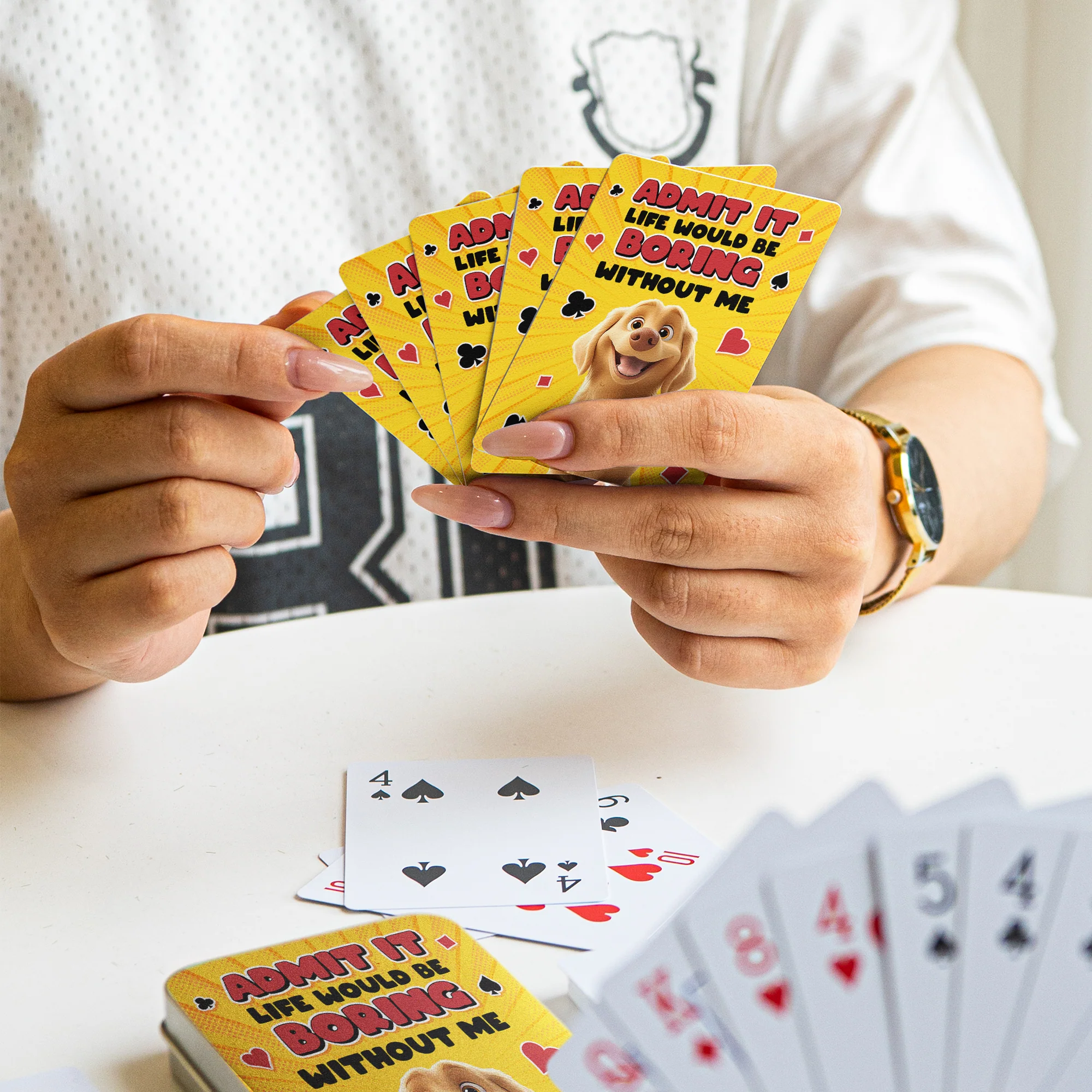 Admit It Life Would Be Boring Without Me Dog Lovers - Personalized Playing Cards With Metal Box - Image 4