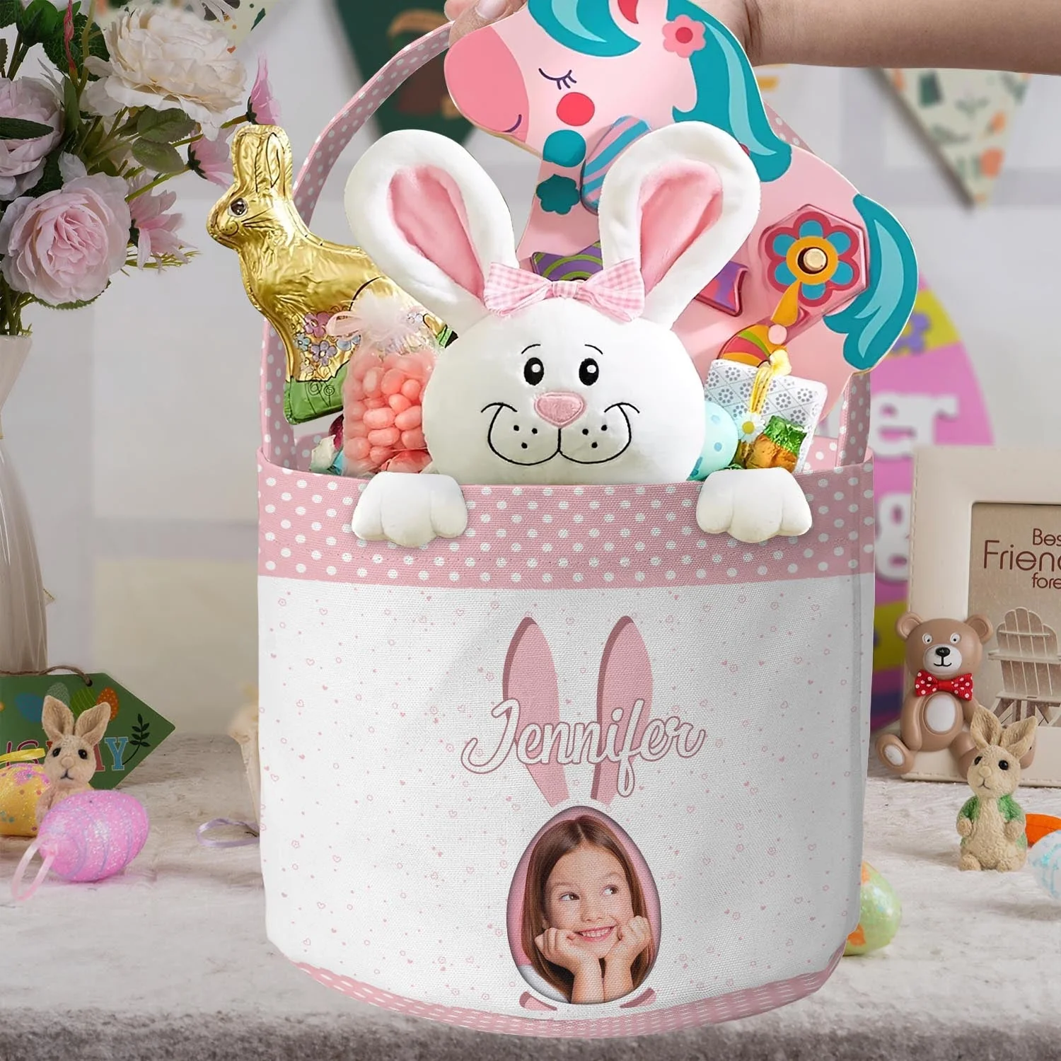 Adorable Easter Basket For Kids With Cute Bunnies - Personalized Easter Basket - Image 2
