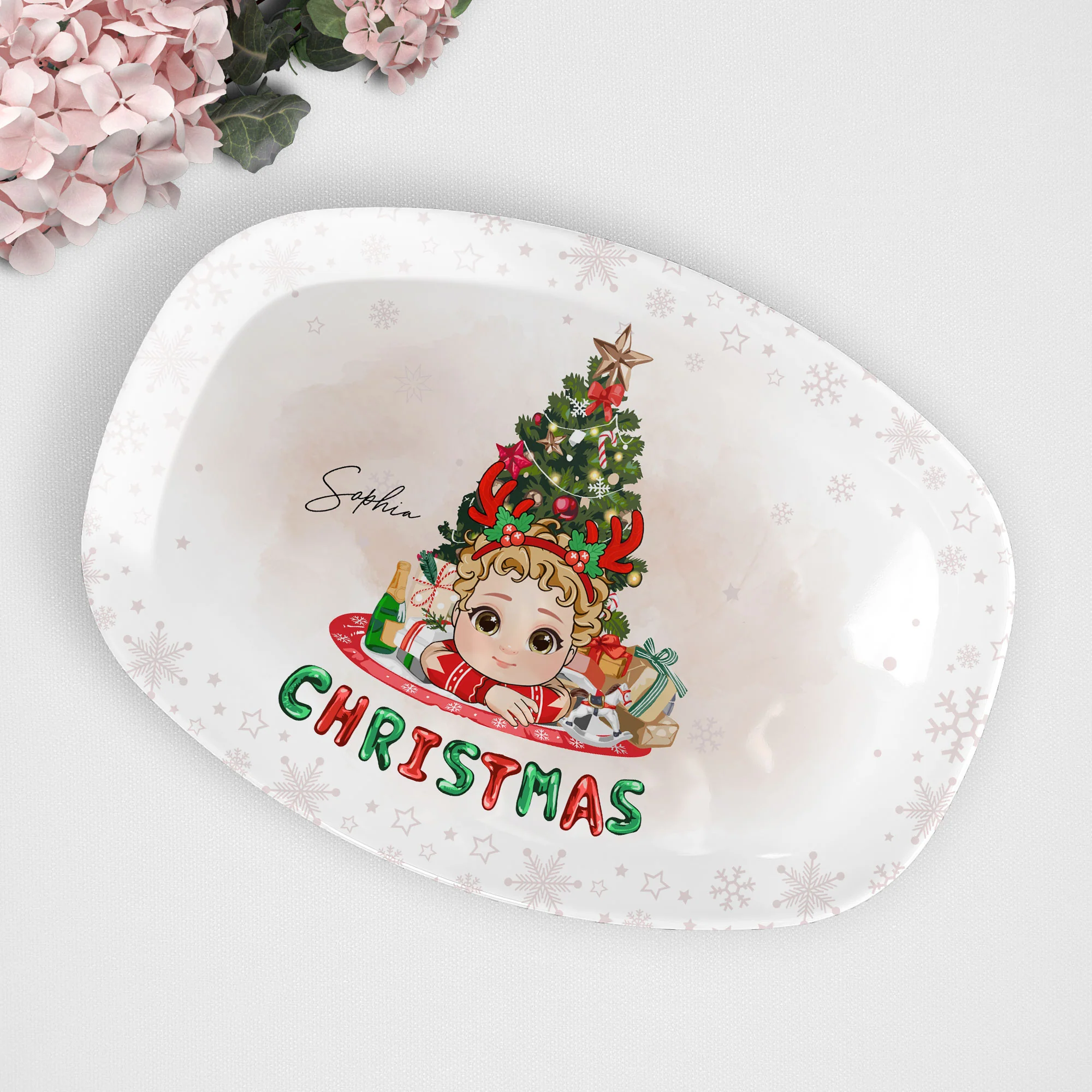 Adorable Kid With Christmas Tree - Personalized Platter - Image 4
