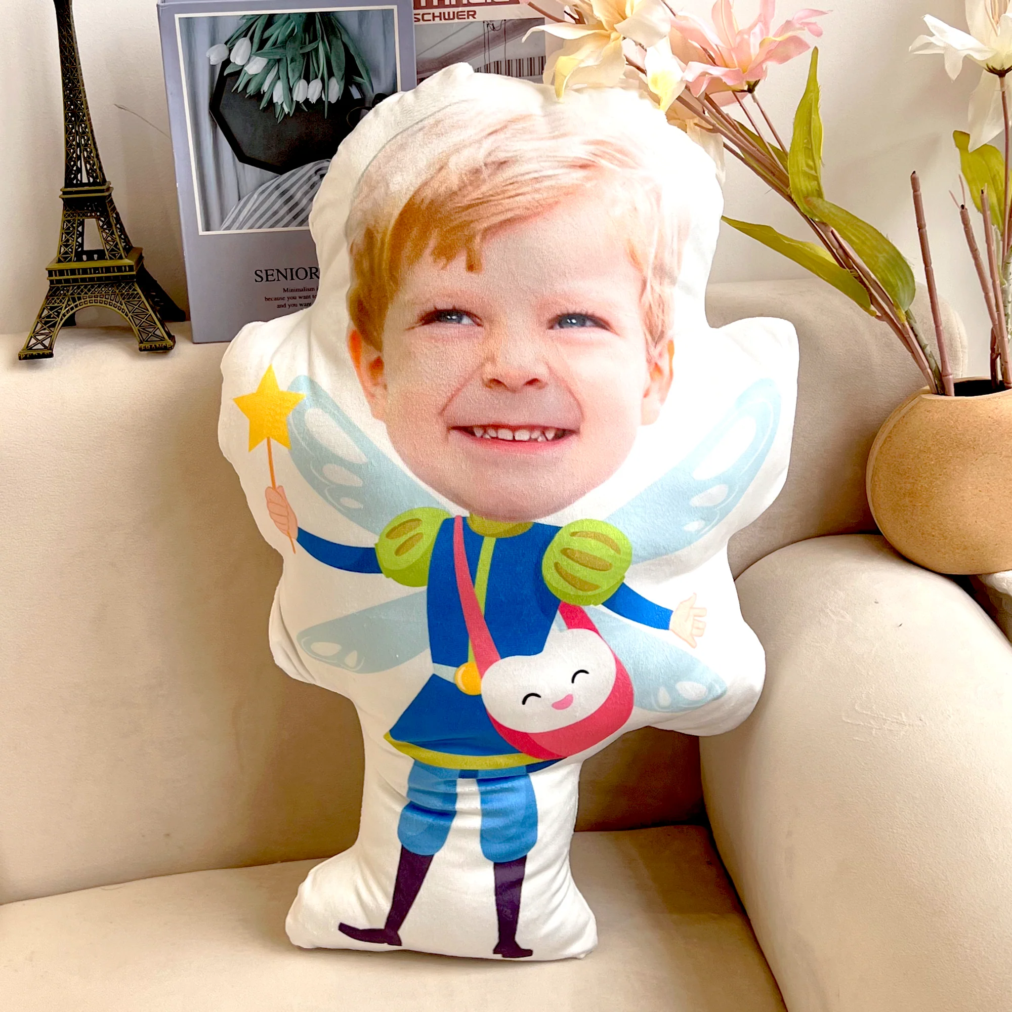 Adorable Kids Wear Tooth Fairy Costume - Personalized Photo Custom Shaped Pillow - Image 2