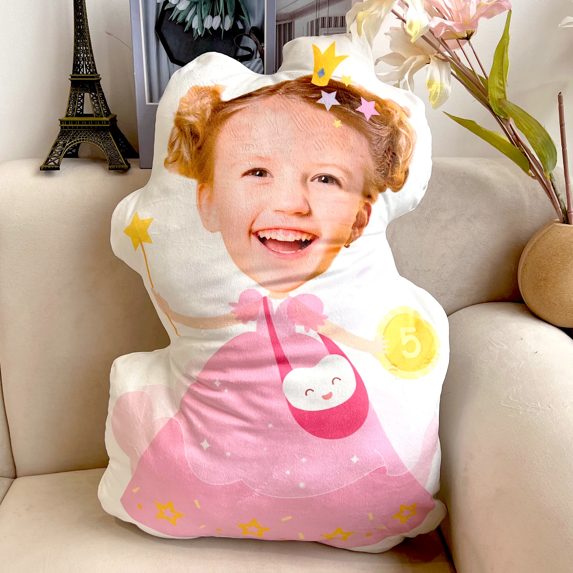 Adorable Kids Wear Tooth Fairy Costume - Personalized Photo Custom Shaped Pillow - Image 4