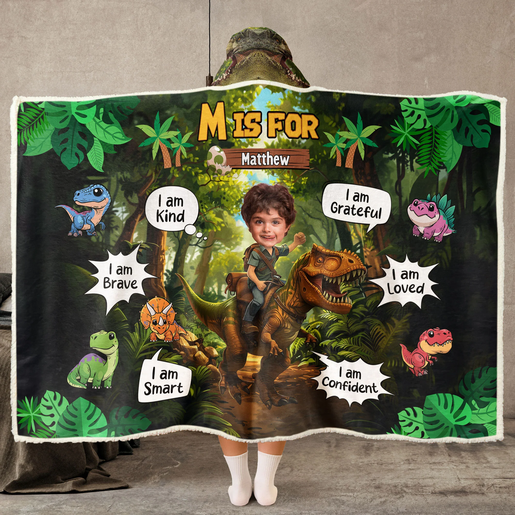 Adventure Boys, Girls - Custom Name, Face - Gifts For Sons - Personalized Photo Wearable Blanket Hoodie - Image 2