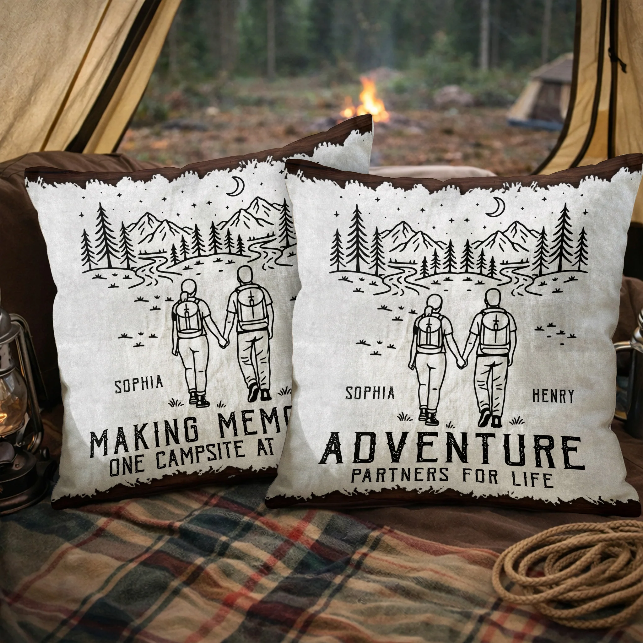 Adventure Partners For Life Camping Couple Gift - Personalized Pillow (Insert Included) - Image 2