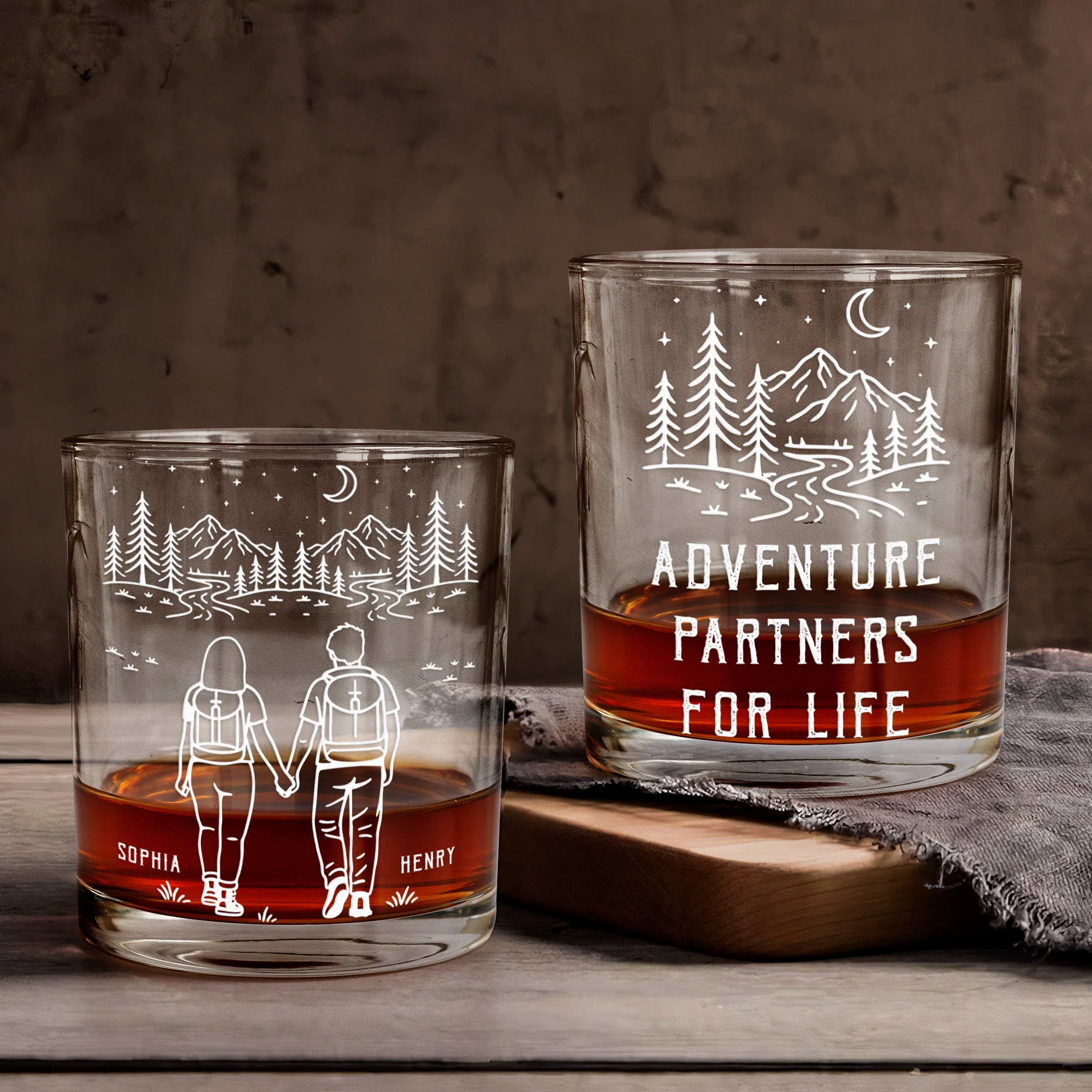 Adventure Partners For Life Camping Couple Gift - Personalized Whiskey Glass