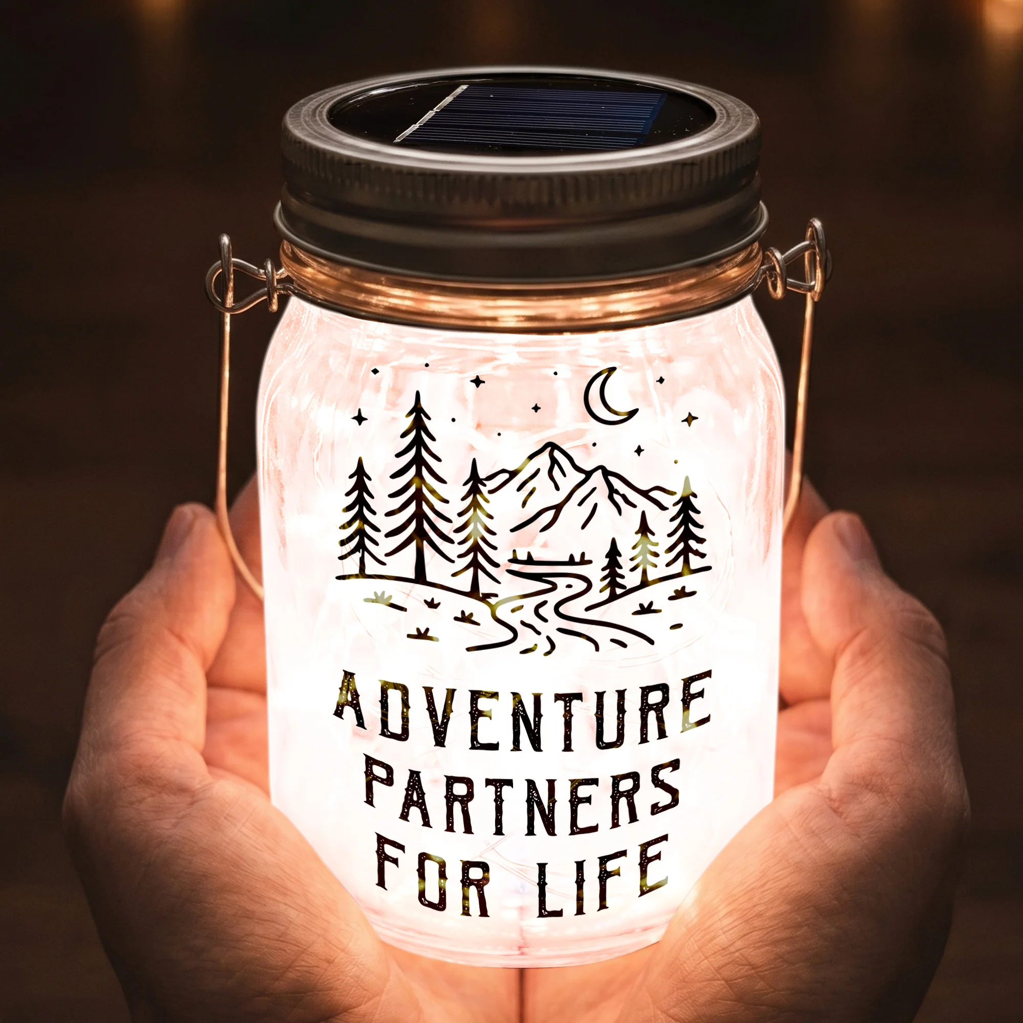 Adventure Partners For Life Couple Gift - Personalized Solar Mason Jar Light - Image 4