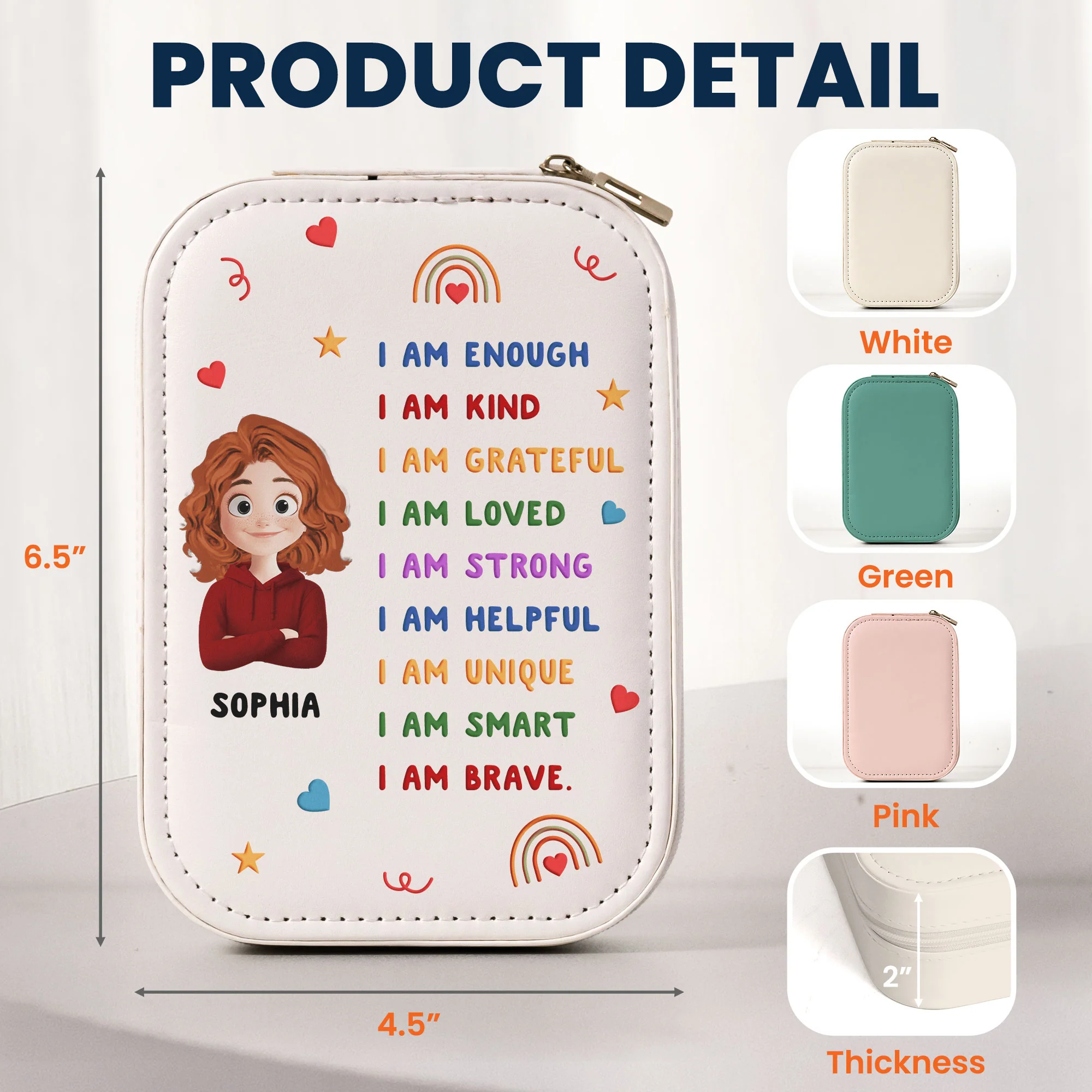 Affirmation Cute Cartoon - Custom Makeup Box With LED Mirror - Image 6