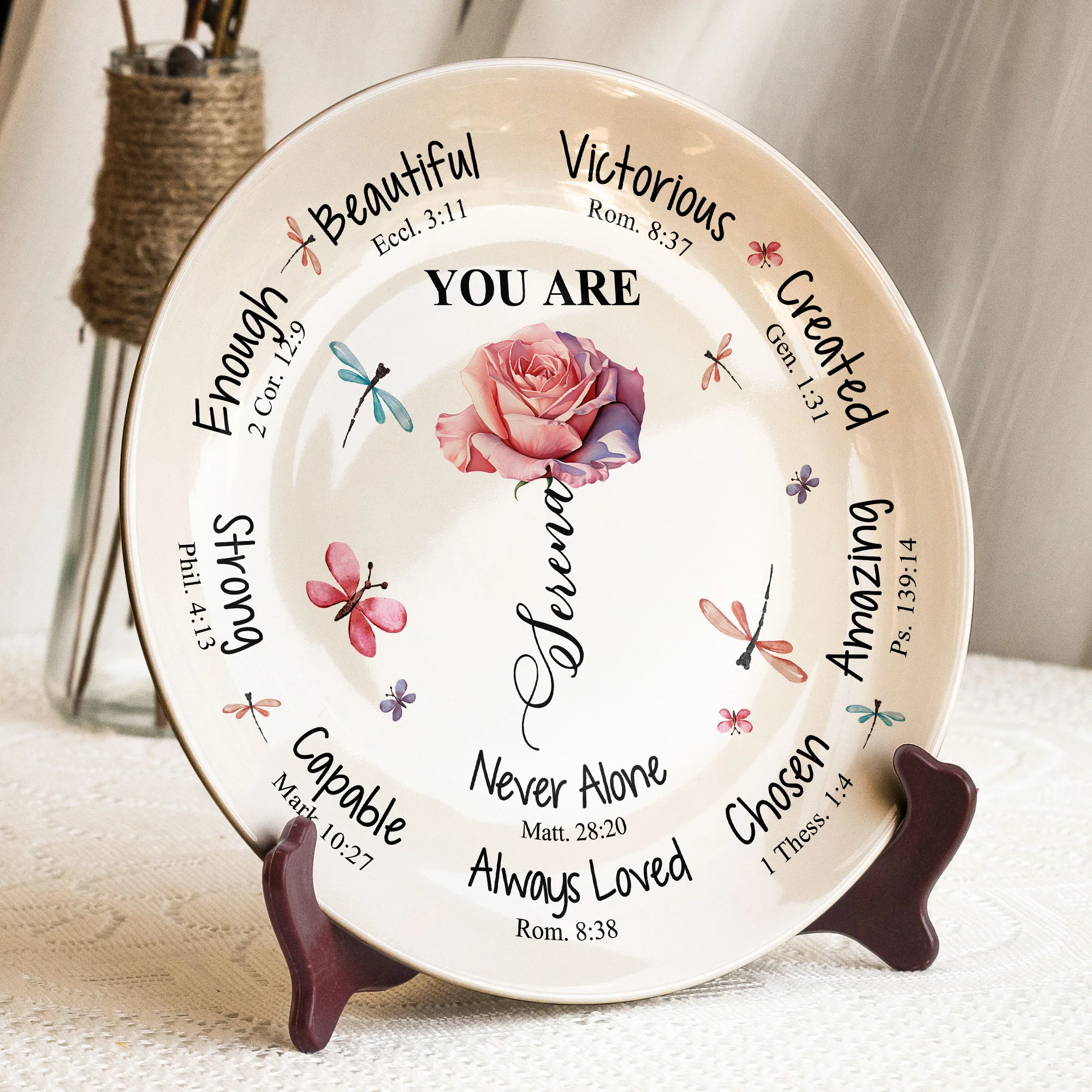 Affirmation Gift God Says You Are Custom Birth Flower - Personalized Ceramic Plate - Image 2