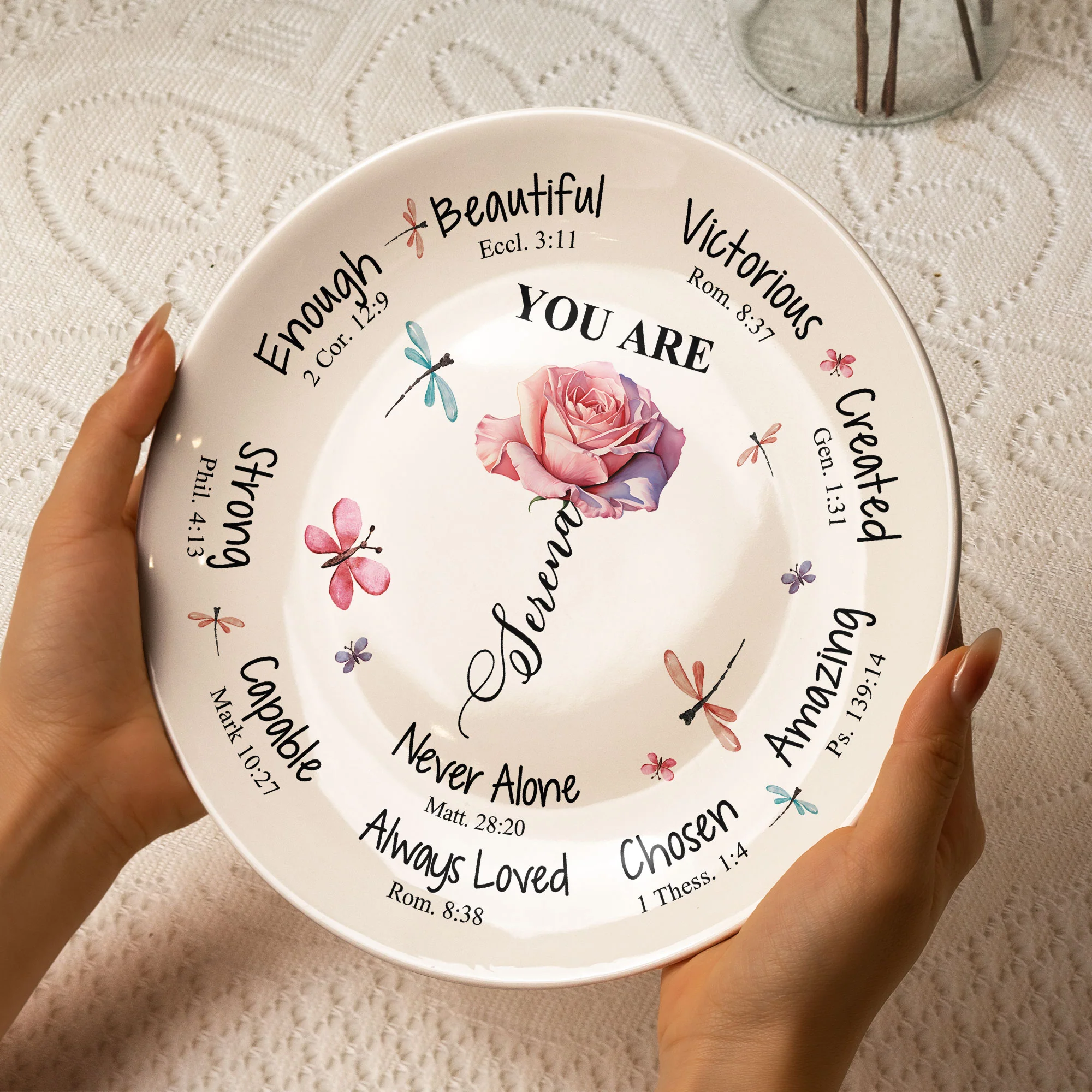 Affirmation Gift God Says You Are Custom Birth Flower - Personalized Ceramic Plate - Image 3