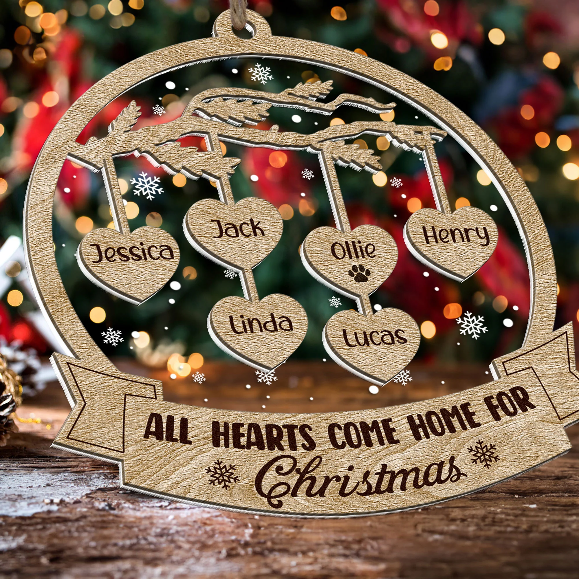 All Hearts Come Home For Christmas - Personalized Wood And Acrylic Ornament - Image 3