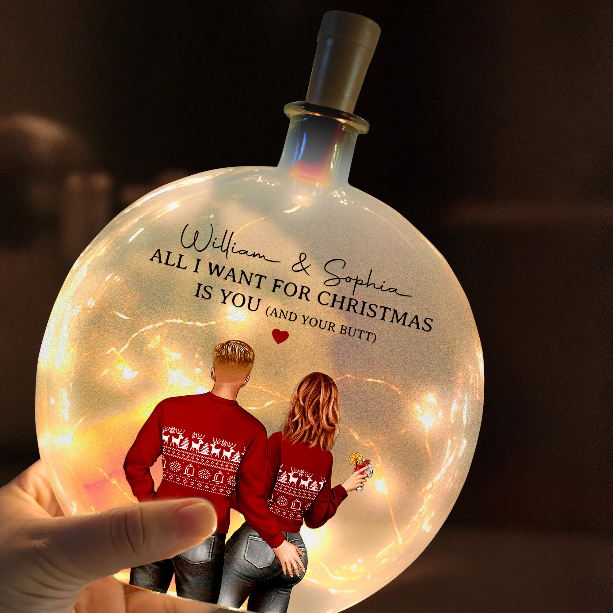 All I Want For Christmas Is You And Your B#tt - Personalized Round Flat Bottle Light - Image 5
