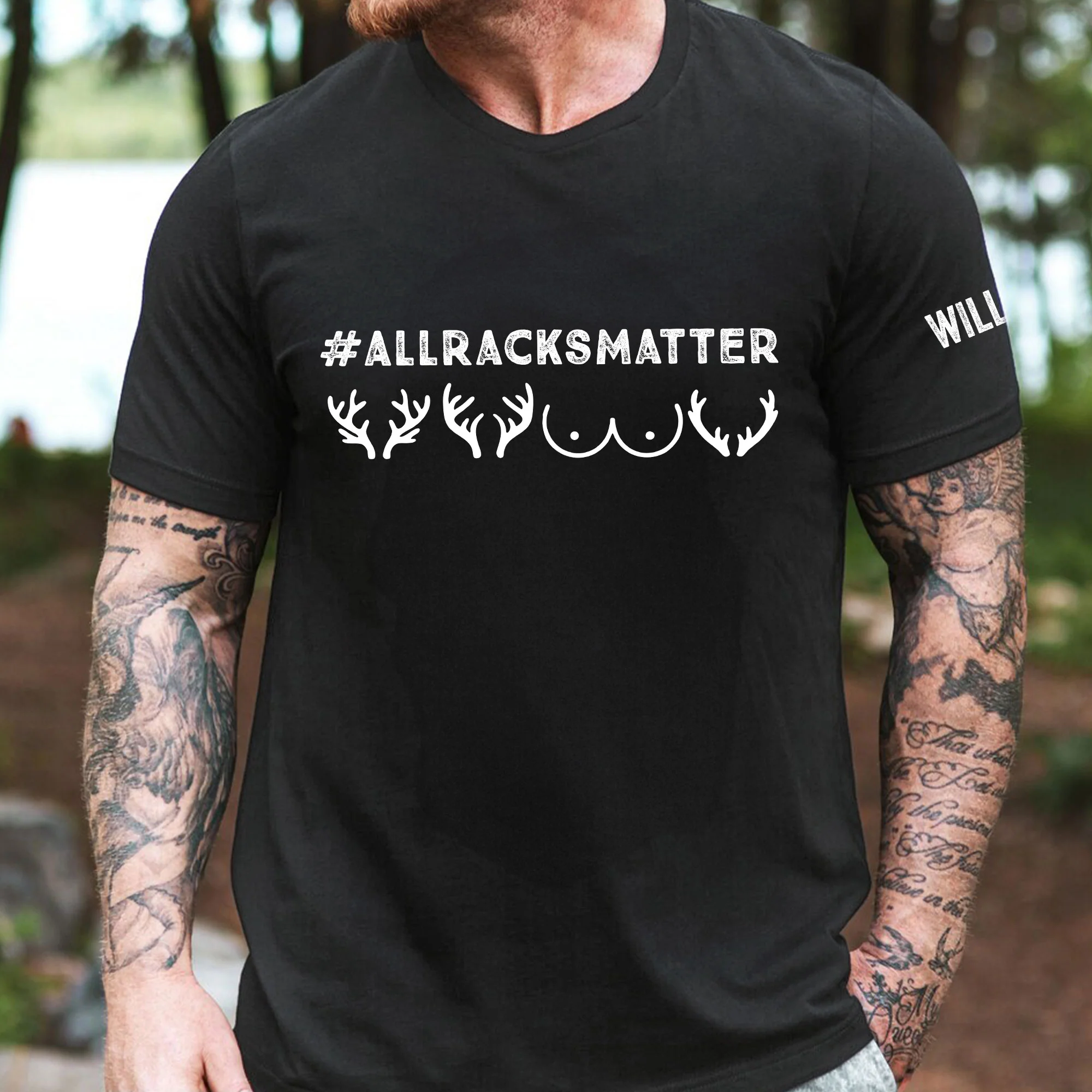 All Racks Matter Custom Name On Sleeve - Gifts For Hunters, Husband, Men - Personalized Shirt - Image 3