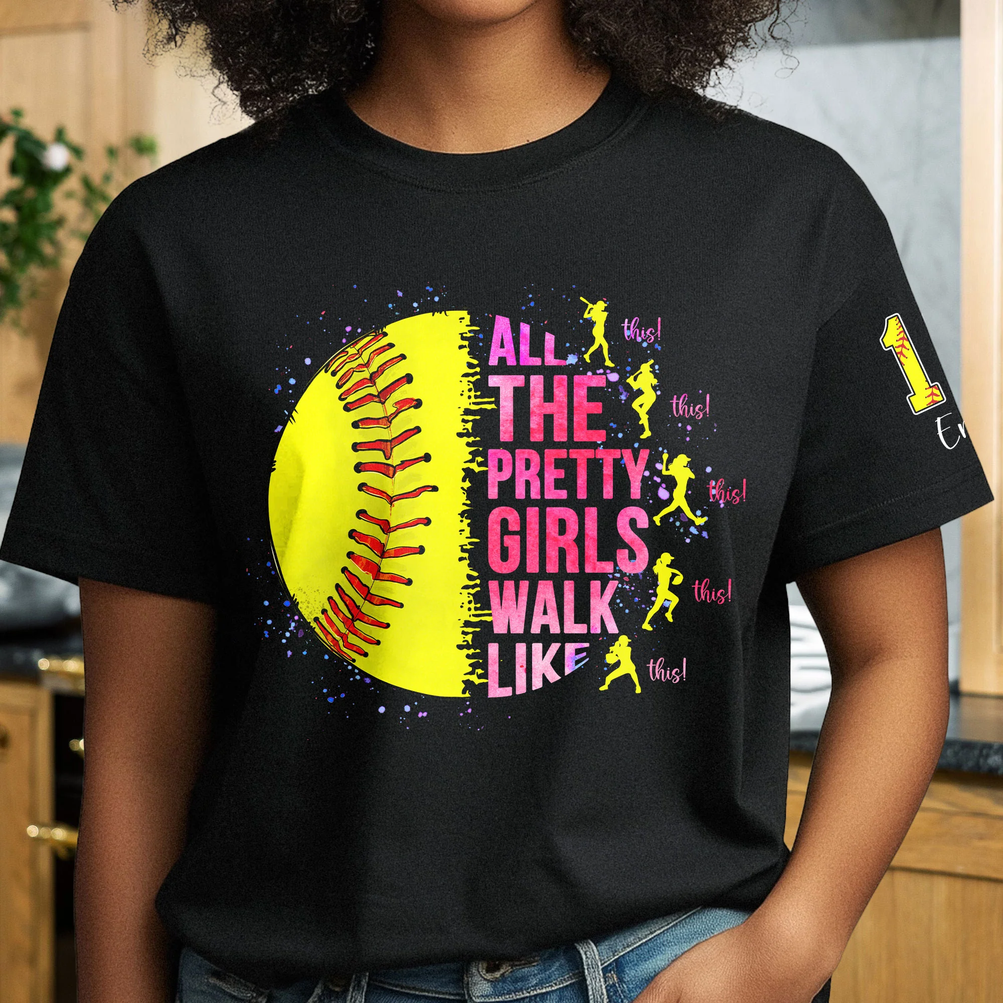 All The Pretty Girls Walk Like This, Softball Girl - Personalized Shirt - Image 4